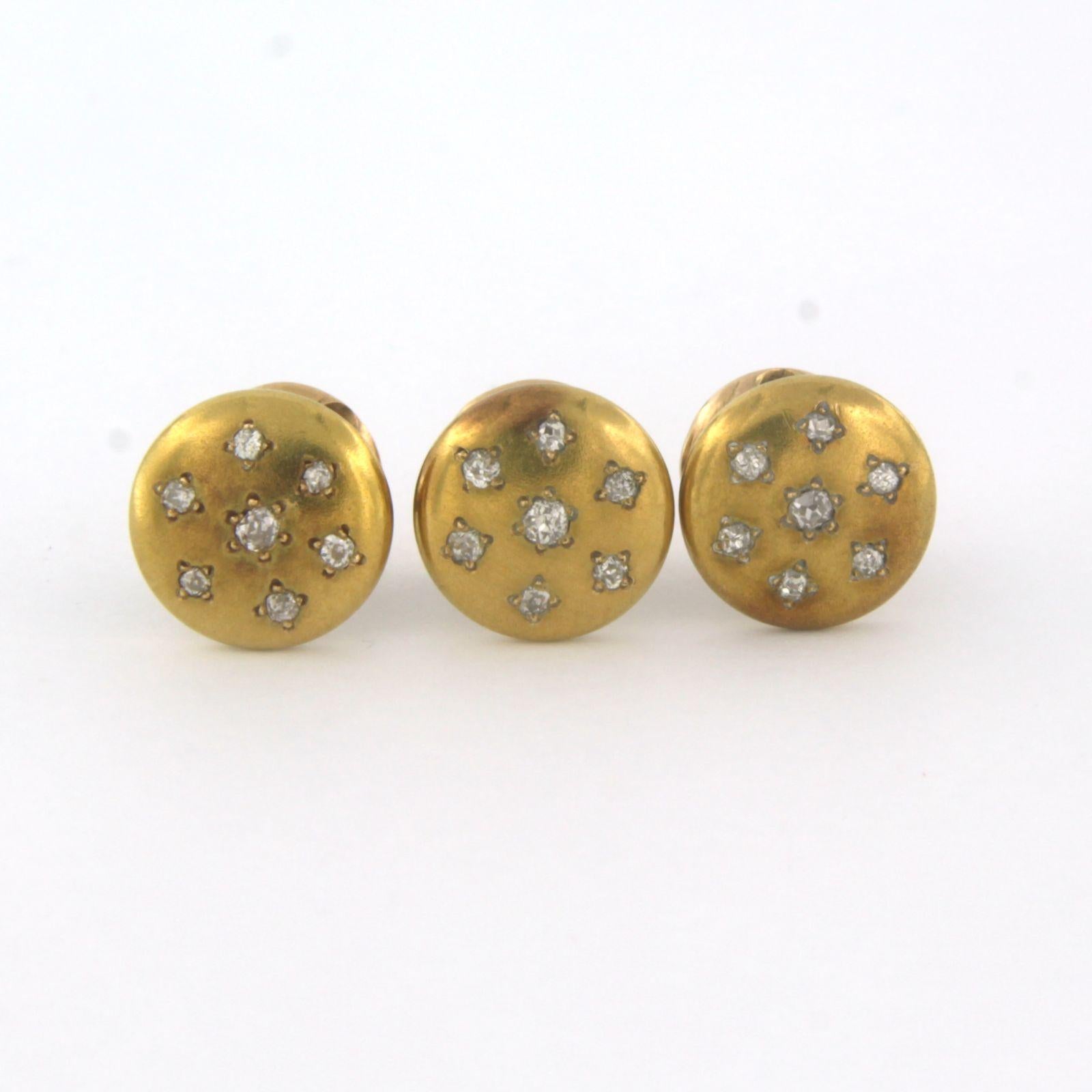Art nouveau Ensemble de 3 boutons sertis de diamants taille vieille mine de 0,30 carat, dans une authentique boîte à bijoux en vente