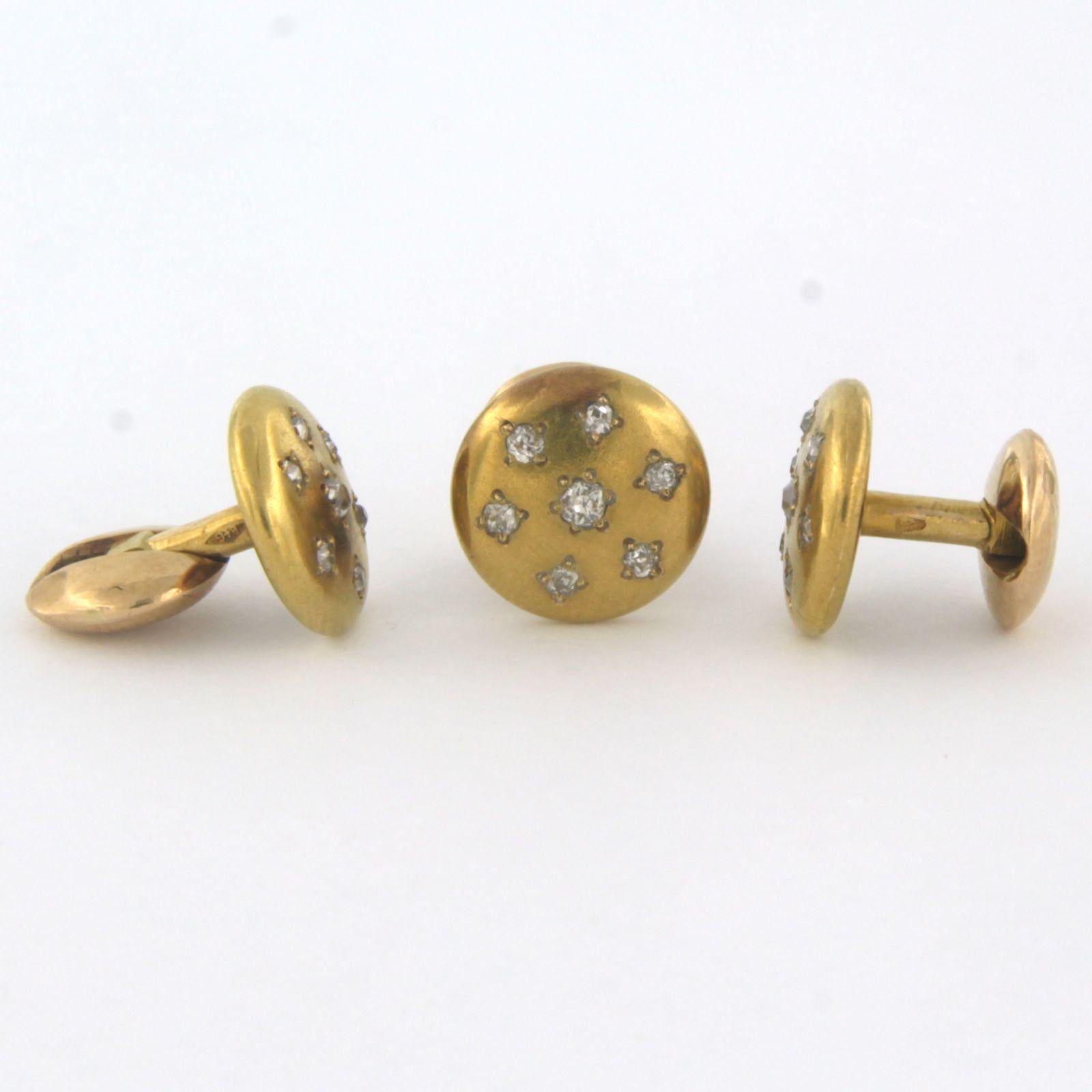 Old Mine Cut Set of 3 buttons set with old mine cut diamond 0.30ct, in authentic jewelery box For Sale