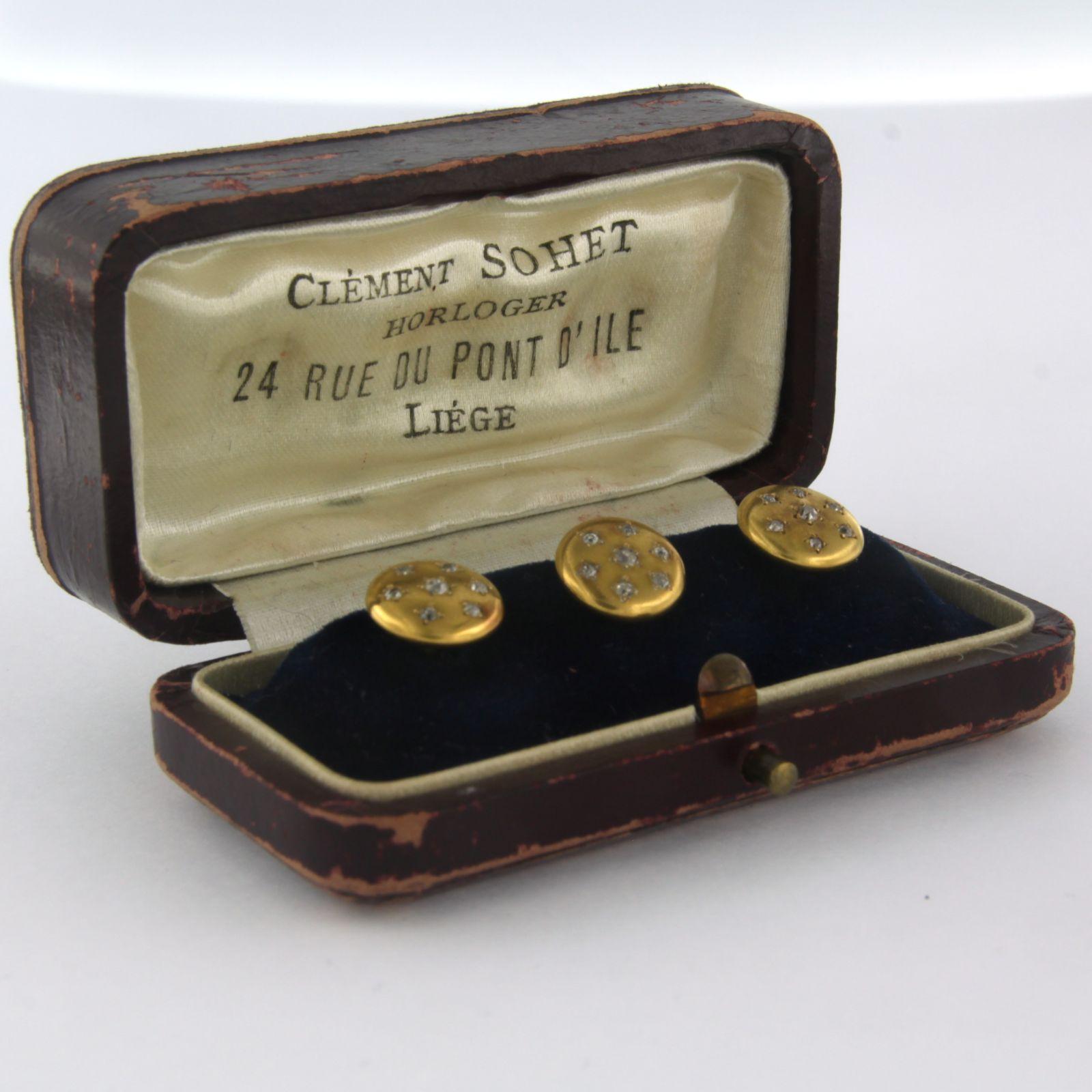 Set of 3 buttons set with old mine cut diamond 0.30ct, in authentic jewelery box For Sale 1