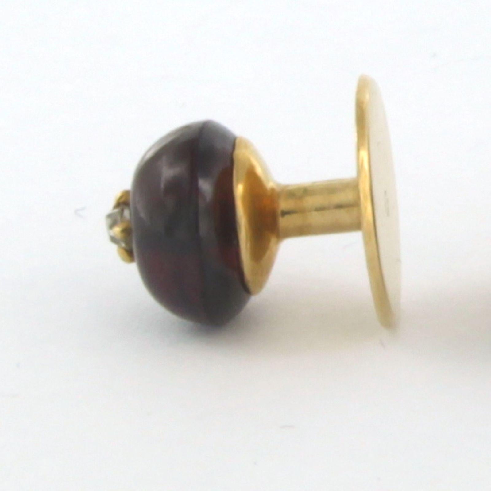 Old Mine Cut set of 3 Buttons with garnet and diamonds 14k yellow gold For Sale