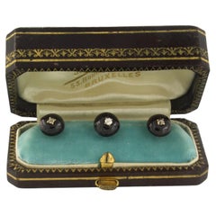 Antique set of 3 Buttons with garnet and diamonds 14k yellow gold