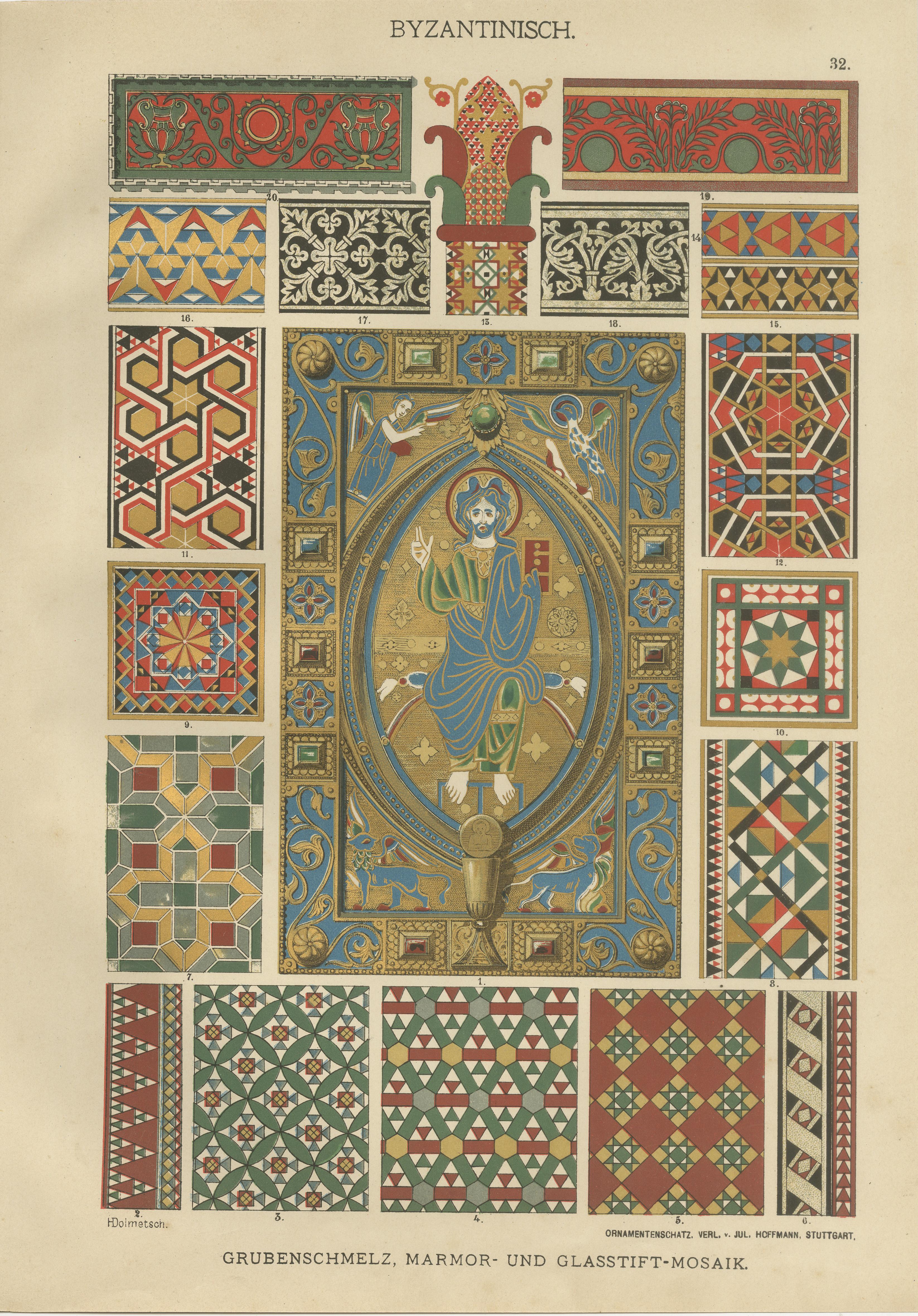 Set of 3 Byzantine Style Prints by H. Dolmetsch from Ornamentenschatz, 1887 In Good Condition For Sale In Langweer, NL