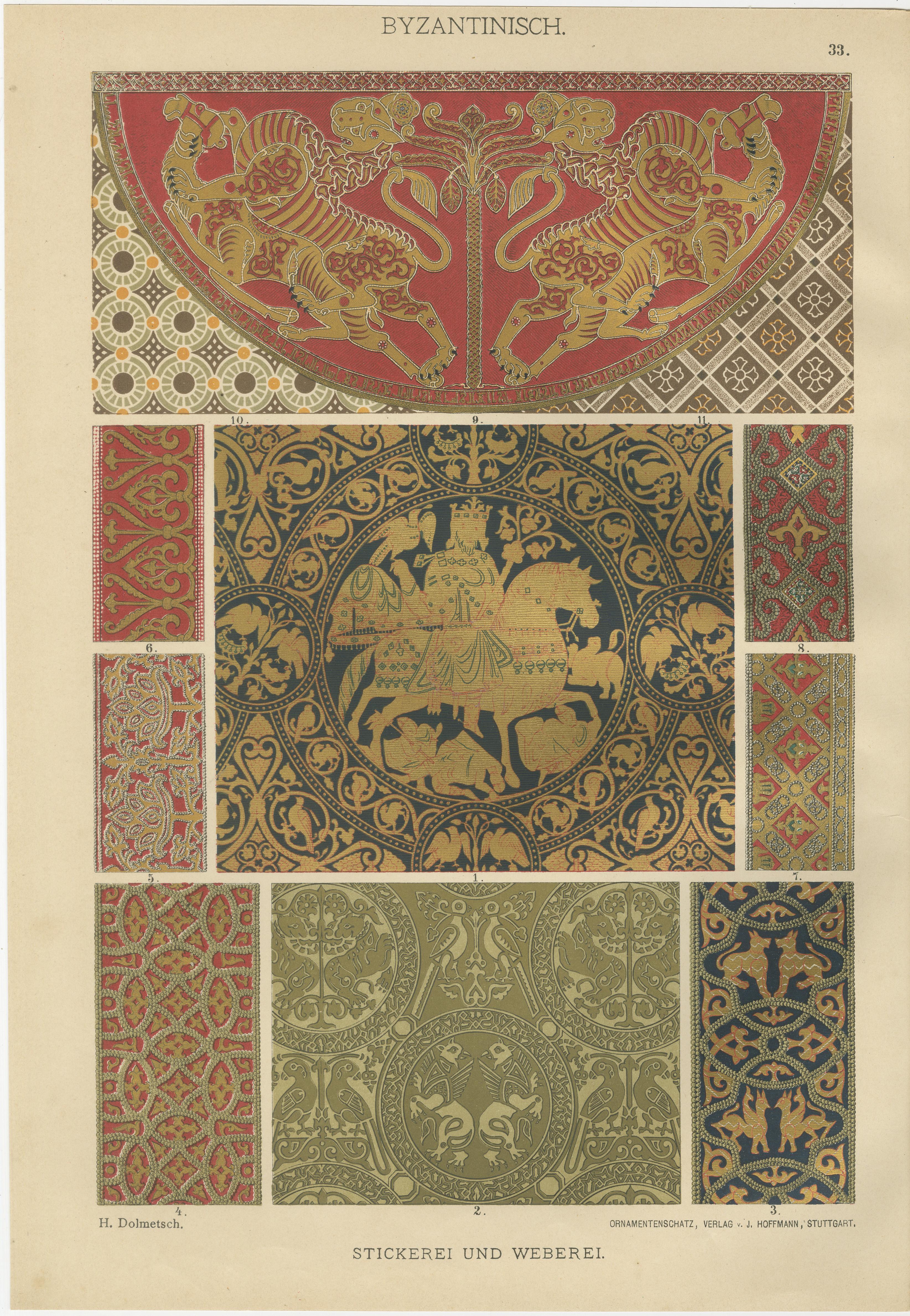 Late 19th Century Set of 3 Byzantine Style Prints by H. Dolmetsch from Ornamentenschatz, 1887 For Sale