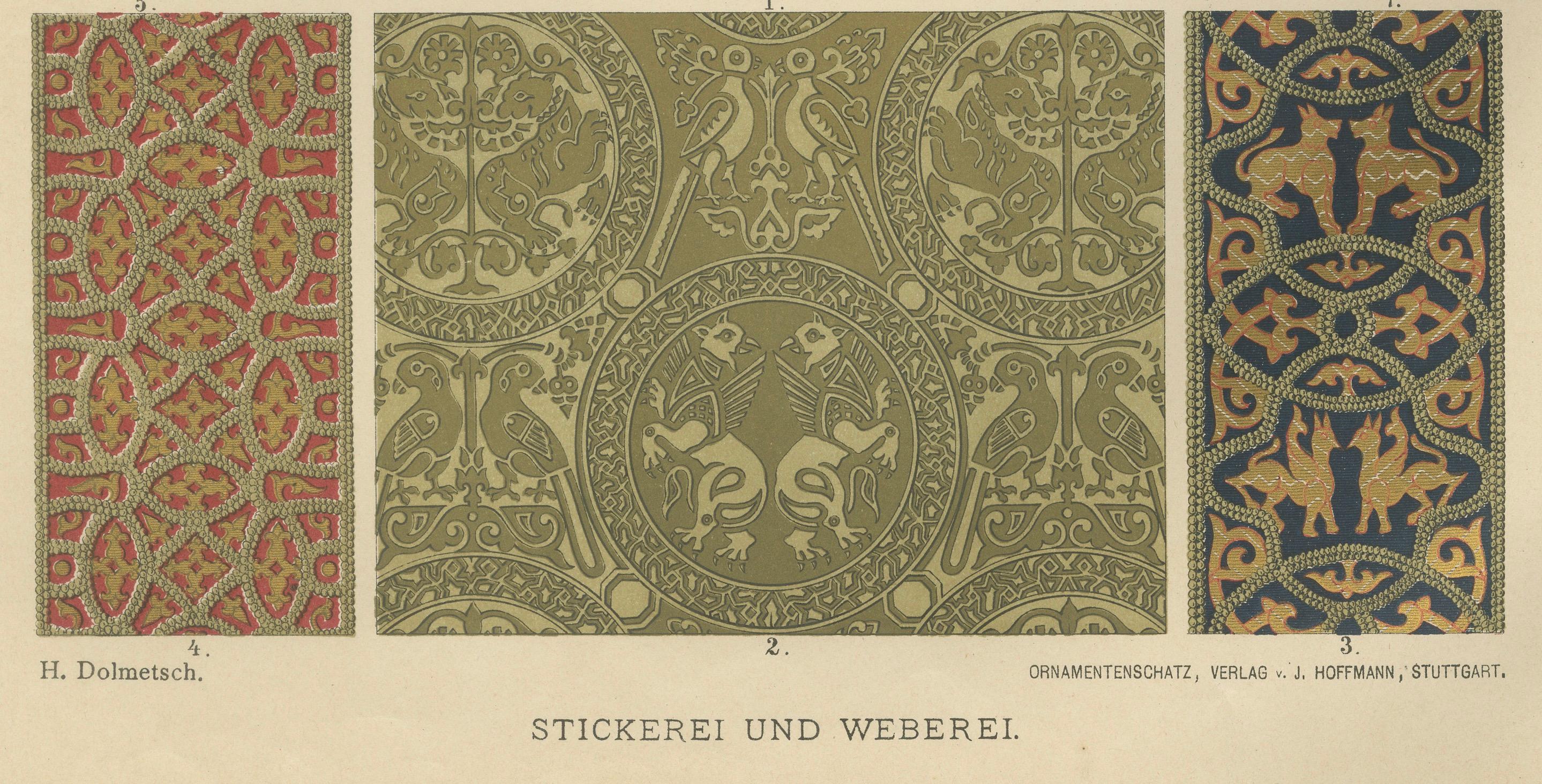 Paper Set of 3 Byzantine Style Prints by H. Dolmetsch from Ornamentenschatz, 1887 For Sale