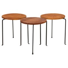 Set of 3 California Design Wrought Iron & Birch Stacking Stools