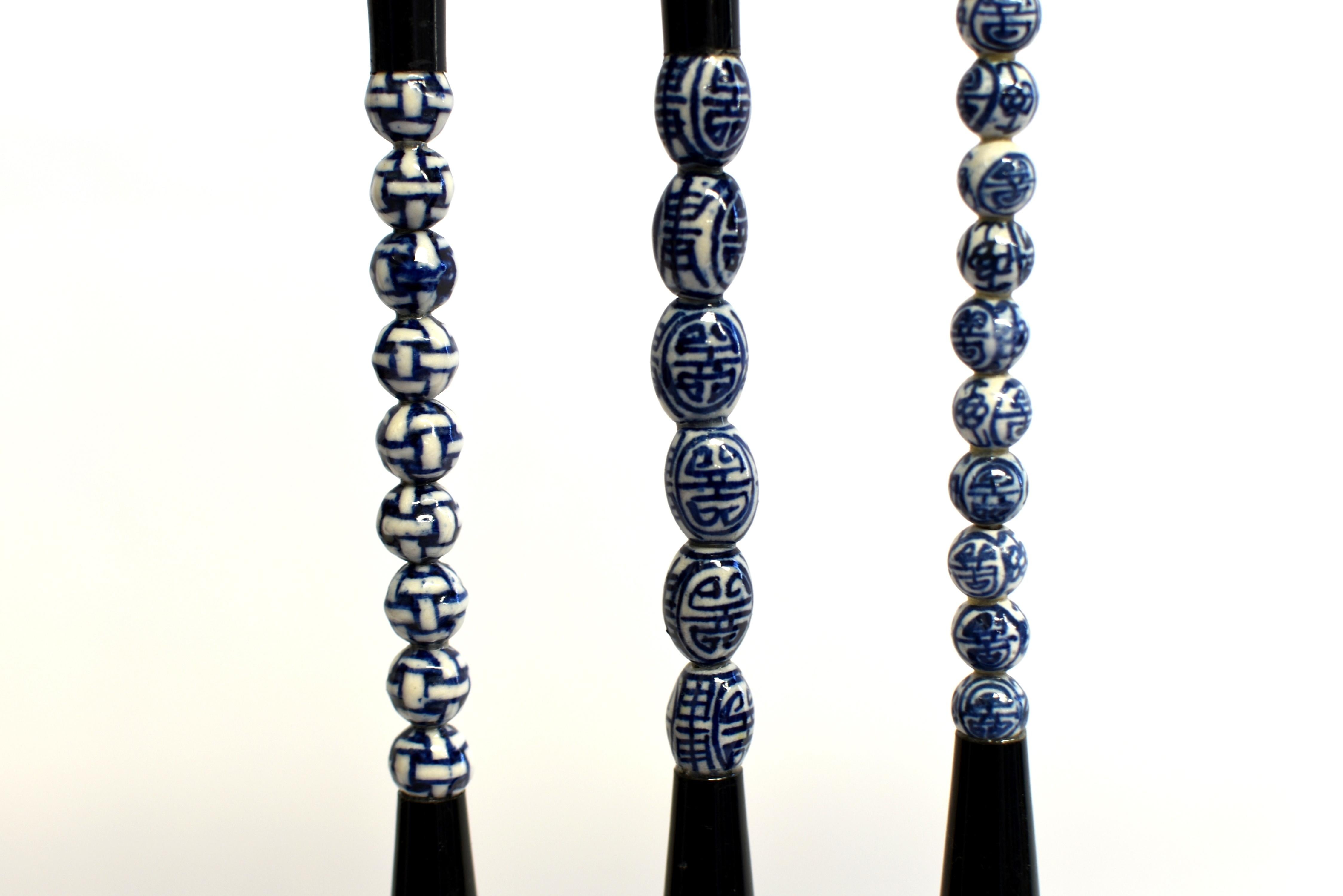 Chinese Set of 3 Calligraphy Brushes Blue and White For Sale