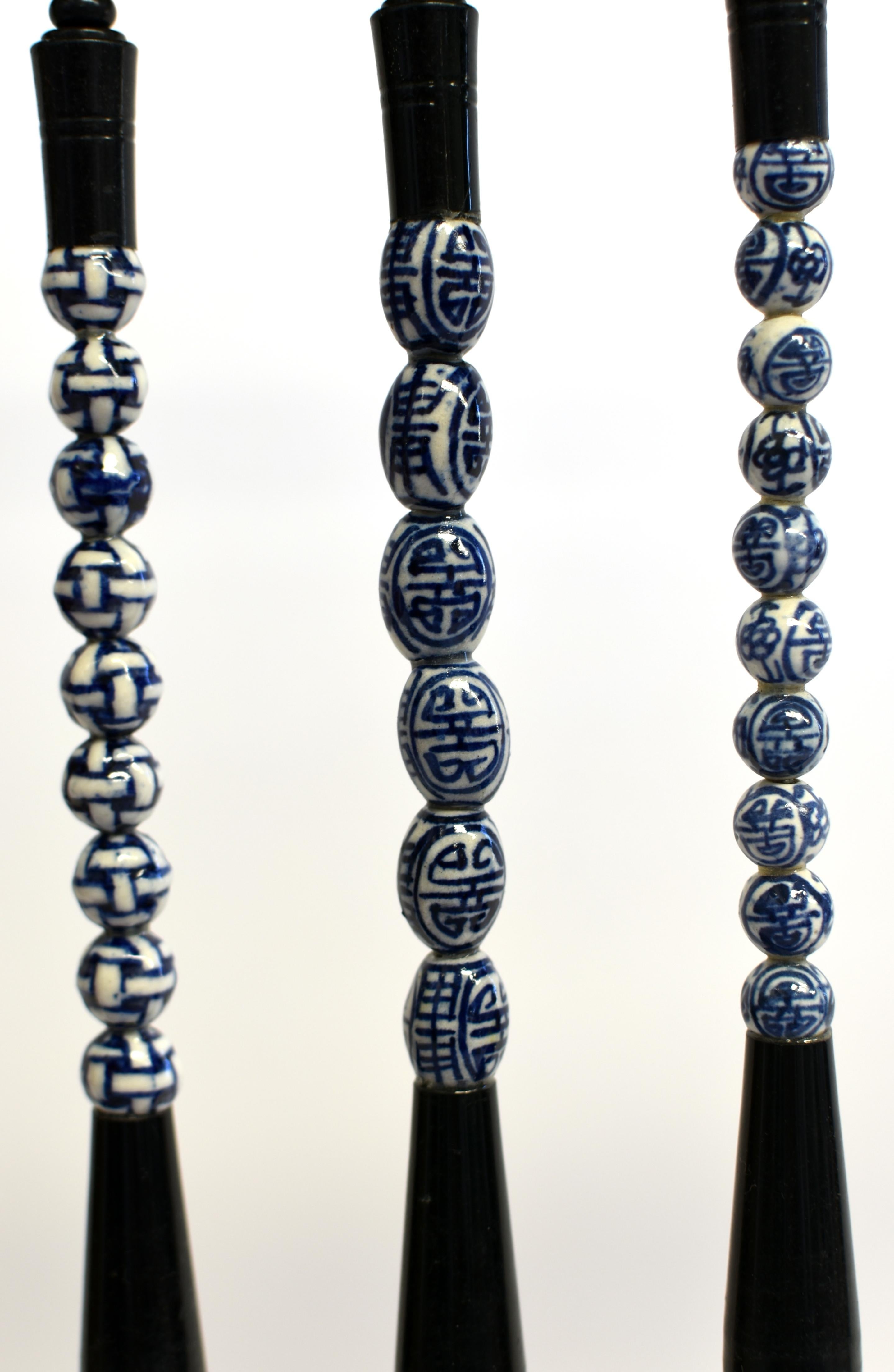 Porcelain Set of 3 Calligraphy Brushes Blue and White For Sale