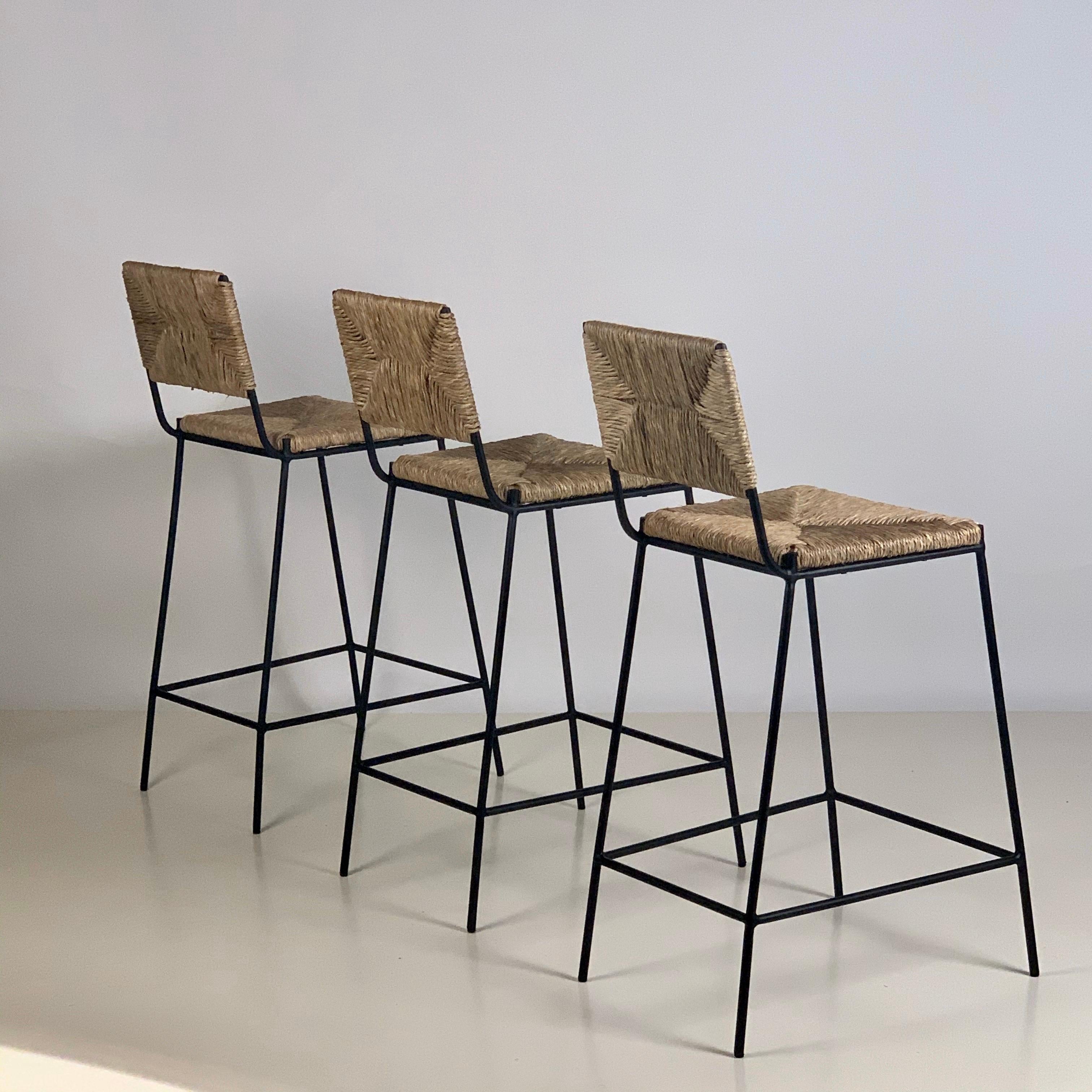 Organic Modern Set of 3 'Campagne' Counter Height Stools by Design Frères For Sale
