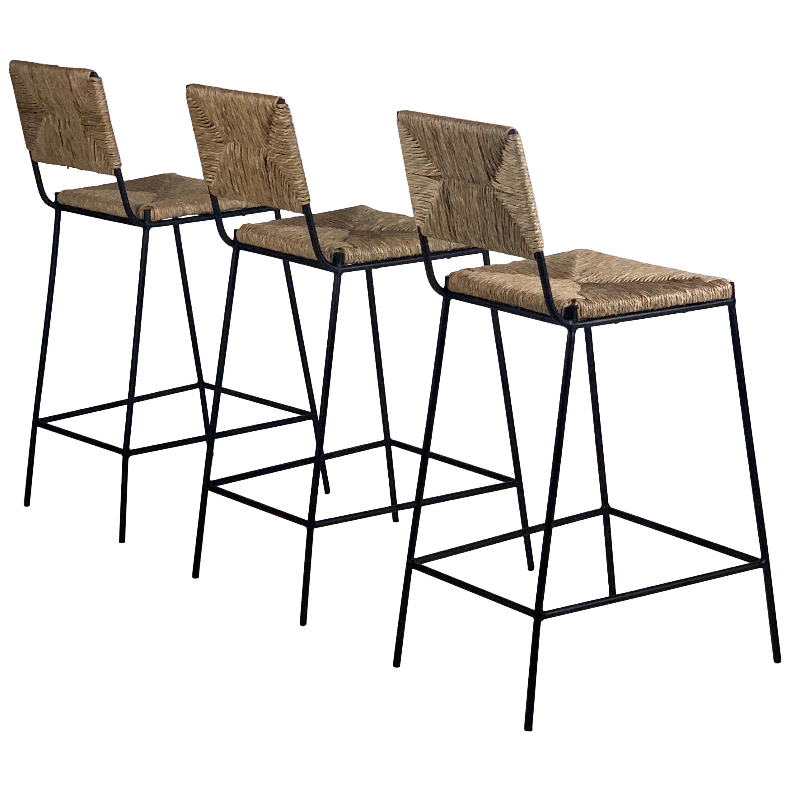 Set of 3 'Campagne' Counter Height Stools by Design Frères For Sale