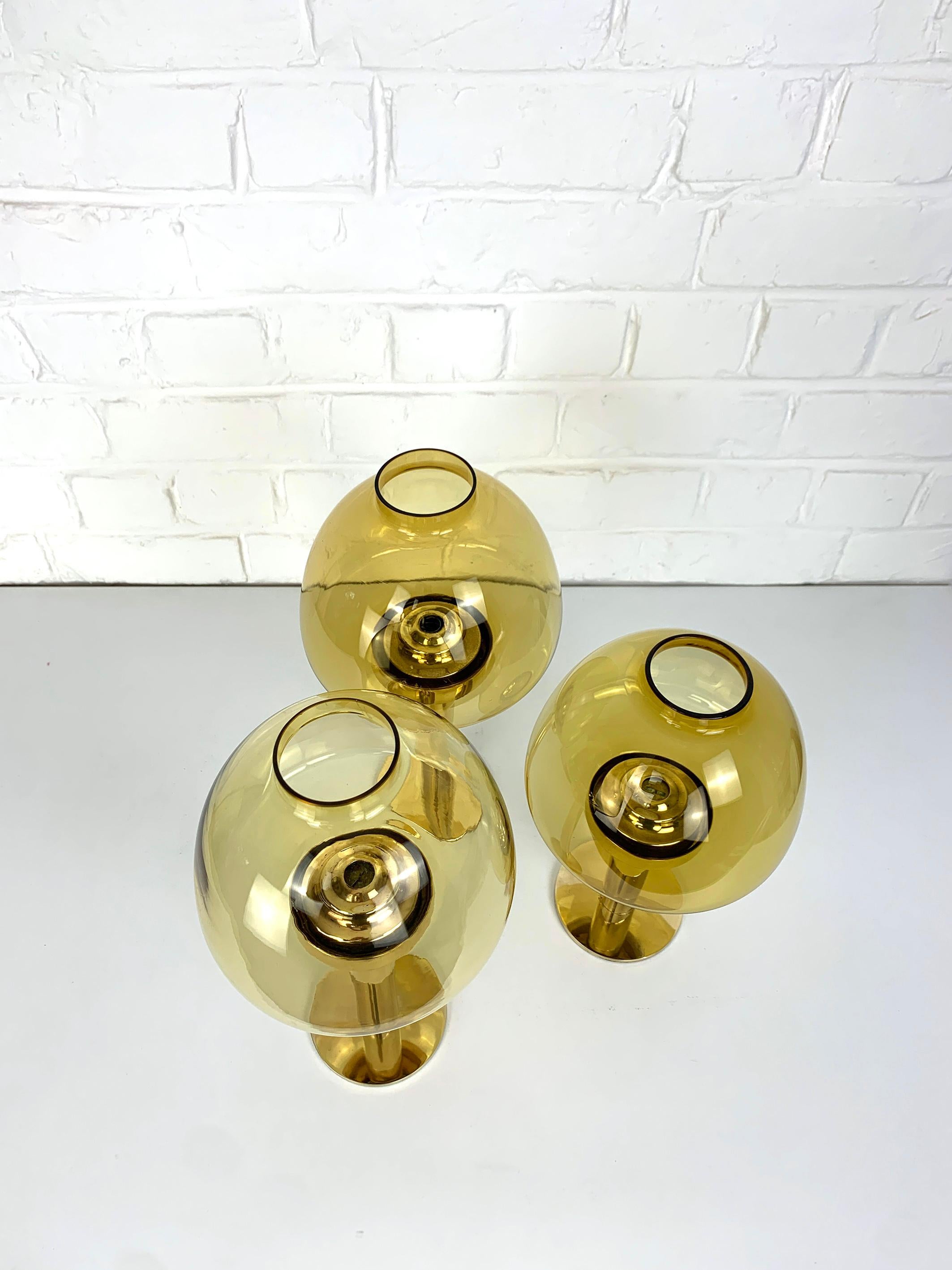 Set of 3 candle-lights in Brass, Hans-Agne Jakobsson, AB Markaryd, Sweden, 1960s For Sale 4