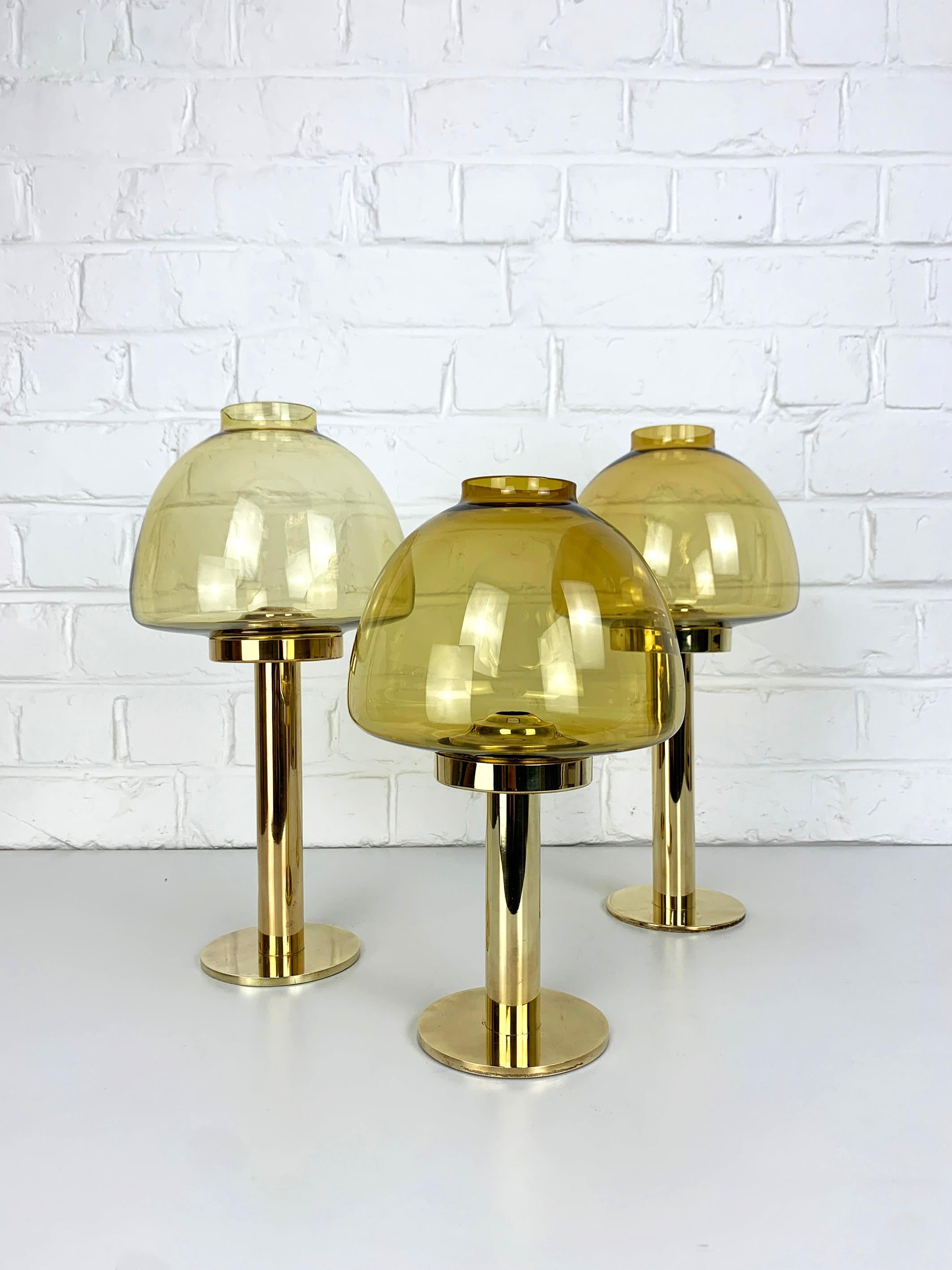Set of 3 candle-lights in Brass, Hans-Agne Jakobsson, AB Markaryd, Sweden, 1960s In Good Condition For Sale In Vorst, BE