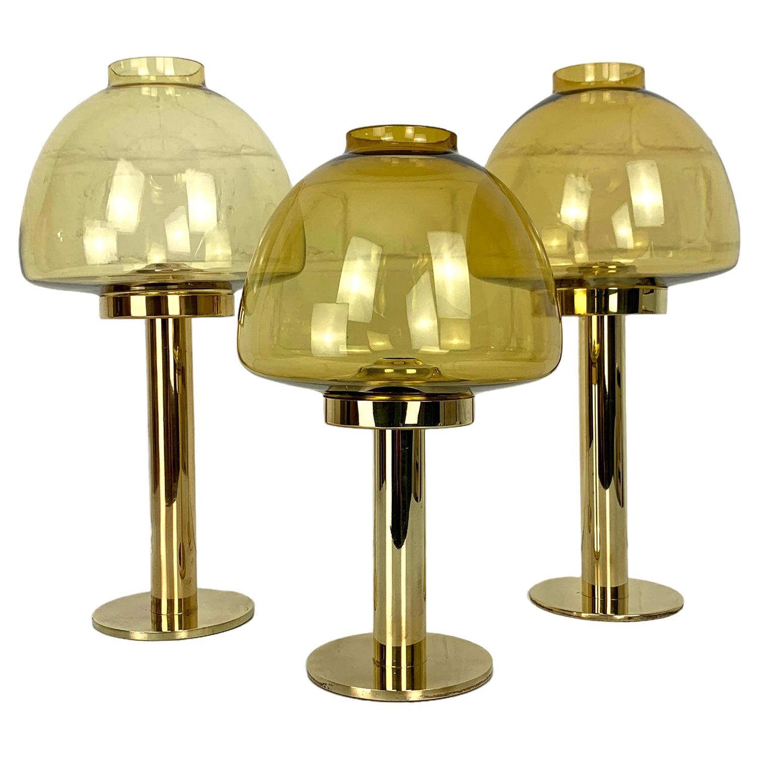 Set of 3 candle-lights in Brass, Hans-Agne Jakobsson, AB Markaryd, Sweden, 1960s For Sale