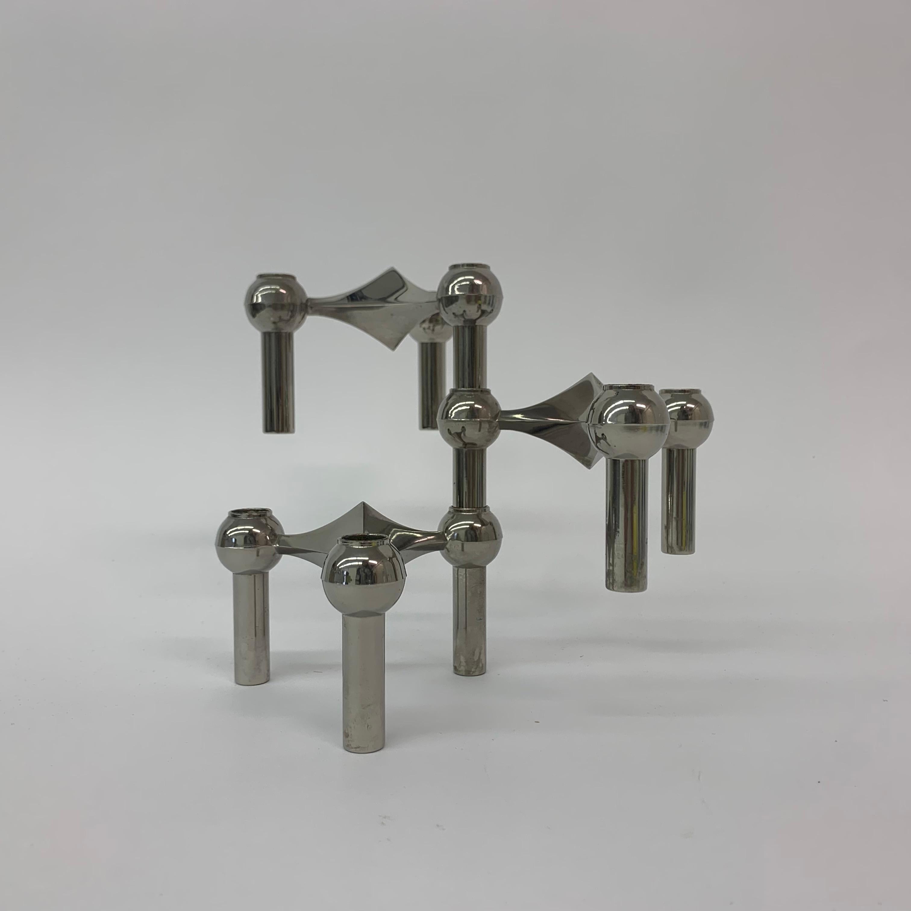 Metal Set of 3 Candlestick by Fritz Nagel & Ceasar Stoffi and Manufactured by BMF 1960 For Sale