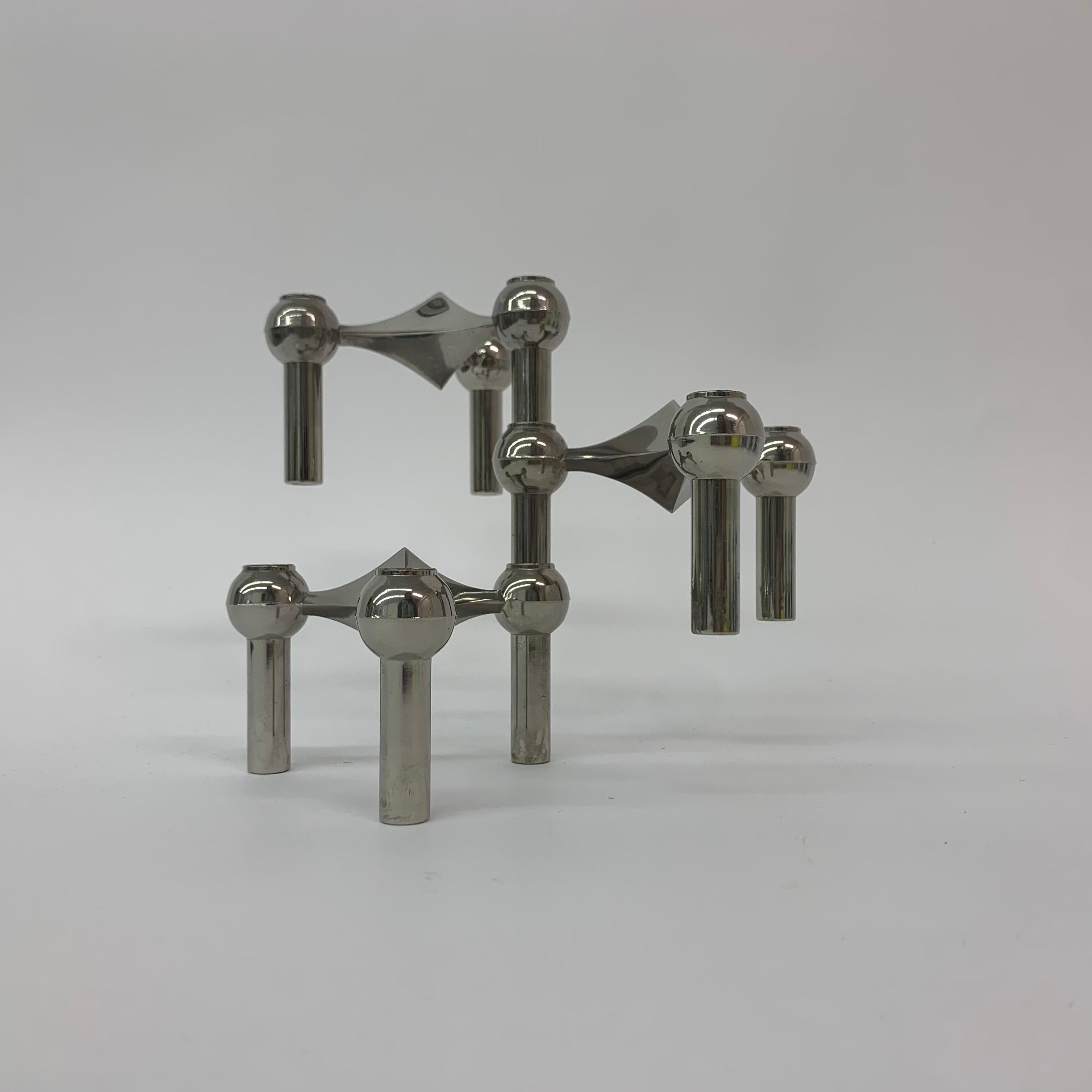 Metal Set of 3 Candlestick by Fritz Nagel & Ceasar Stoffi and Manufactured by BMF 1960 For Sale