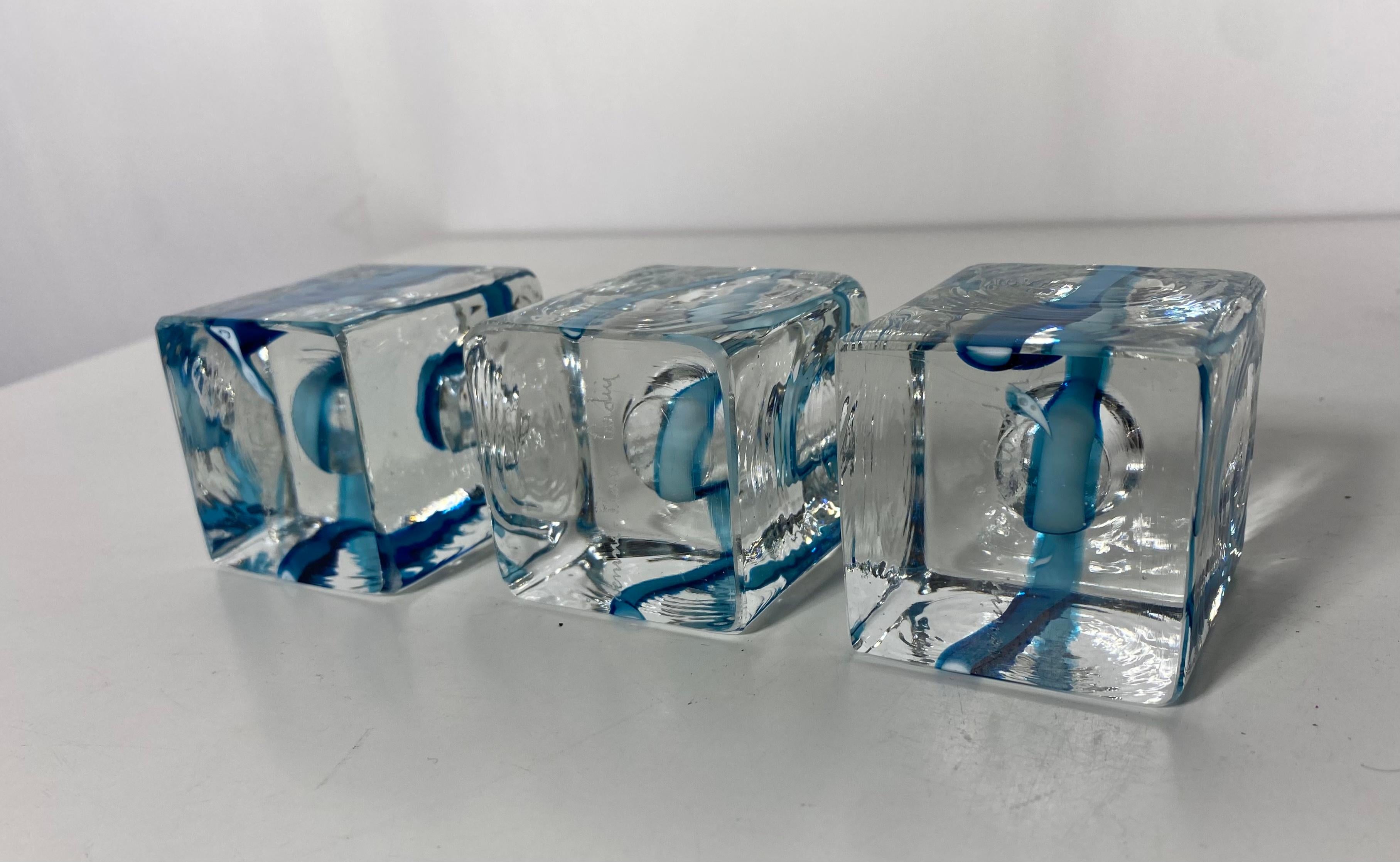 Italian Set of 3 CANDLESTICKS VENINI FOR PIERRE CARDIN 1970s/ art glass/ signed For Sale