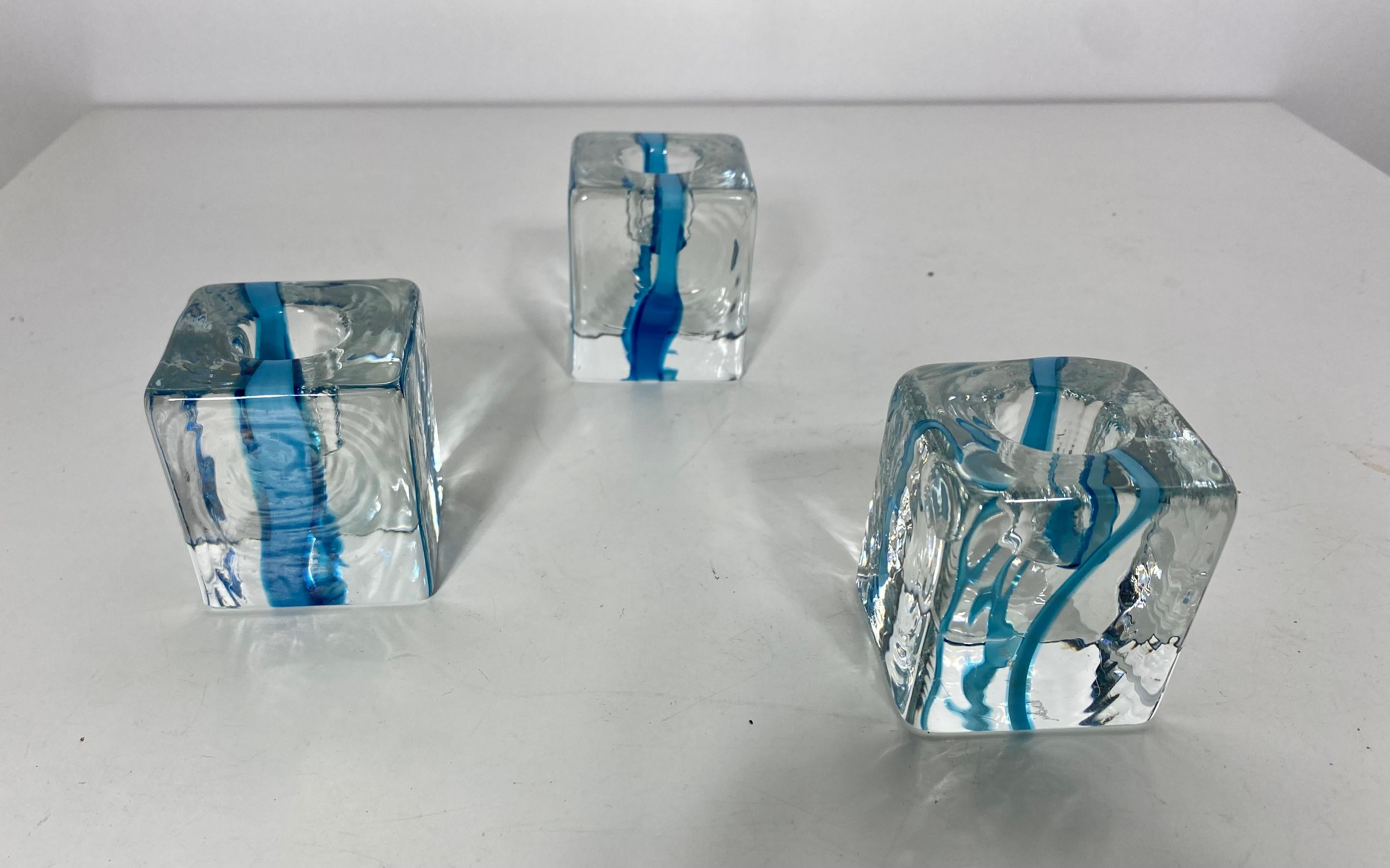 Art Glass Set of 3 CANDLESTICKS VENINI FOR PIERRE CARDIN 1970s/ art glass/ signed For Sale