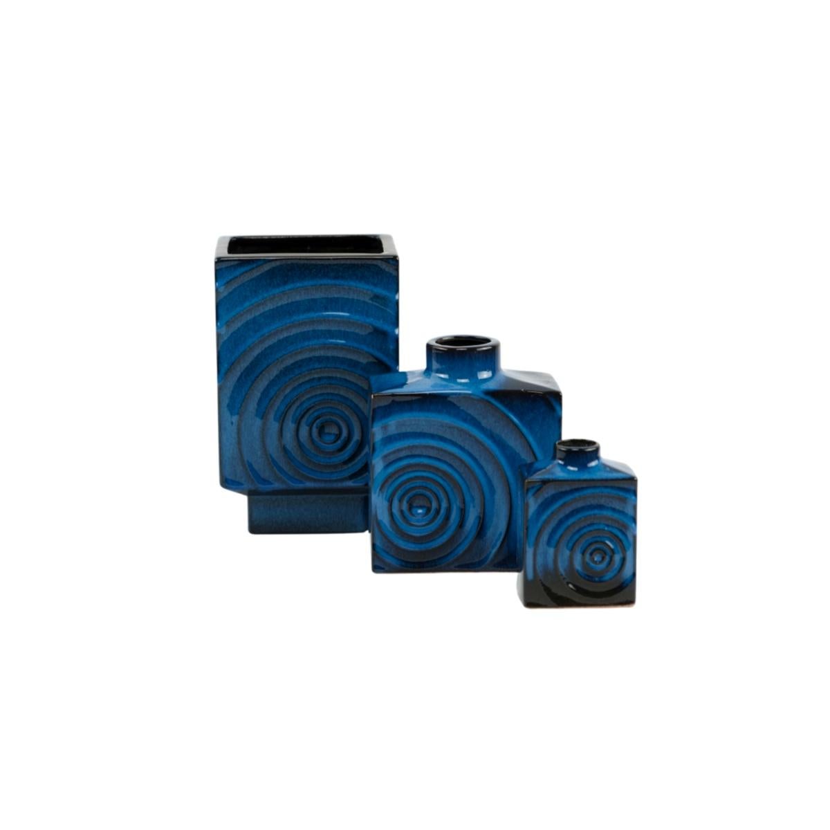 Mid-20th Century Set of 3 Cari Zalloni for Steuler ceramic blue-black „ Zyklon“ vases  1060s