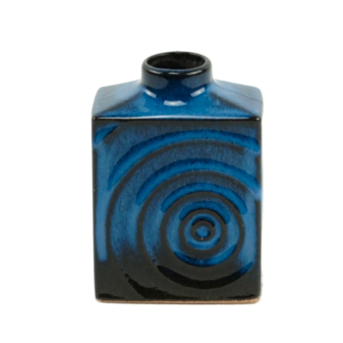 Set of 3 Cari Zalloni for Steuler ceramic blue-black „ Zyklon“ vases  1060s 1