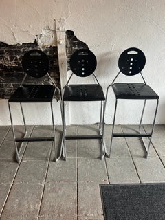 Set of 3 Carlo Bimbi & Nilo Gioacchini Charlie Black Bar Stools Segis Italia