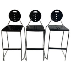 Set of 3 Carlo Bimbi & Nilo Gioacchini Charlie Black Bar Stools Segis Italia