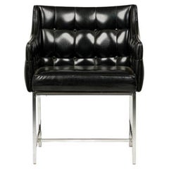 Set of 3 Carson Button Tufted Black Vinyl & Chrome Armchairs