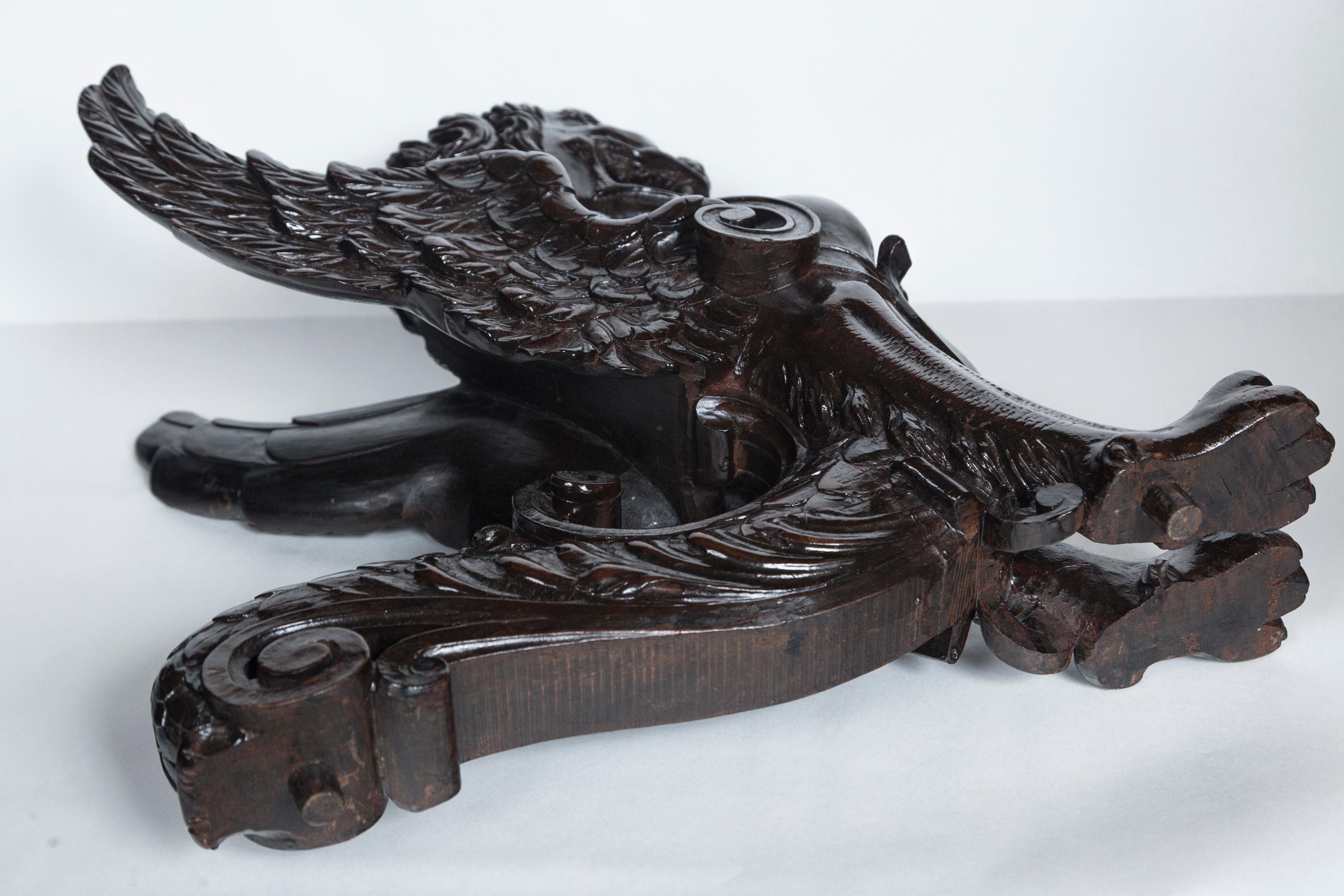 Set of 3 Carved Wood Winged Lions For Sale 4
