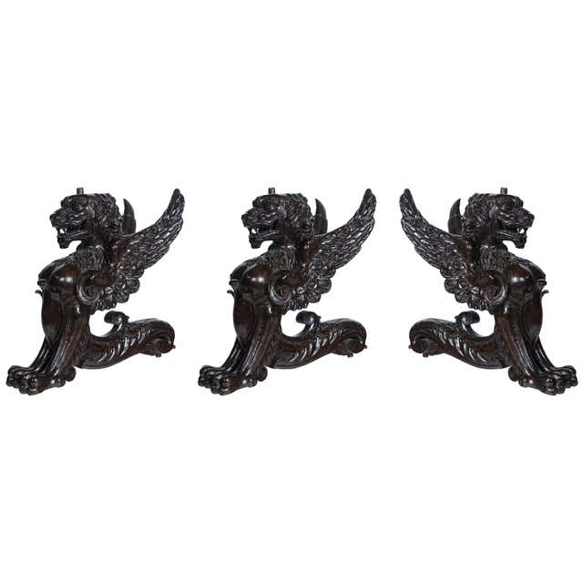 Pair of Solid Marble Rhyton Forms with Winged Rams For Sale at 1stDibs