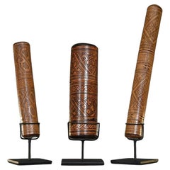 Ensemble de 3 boîtes à onguents en bois sculpté du Timor - Style ethnique primitif