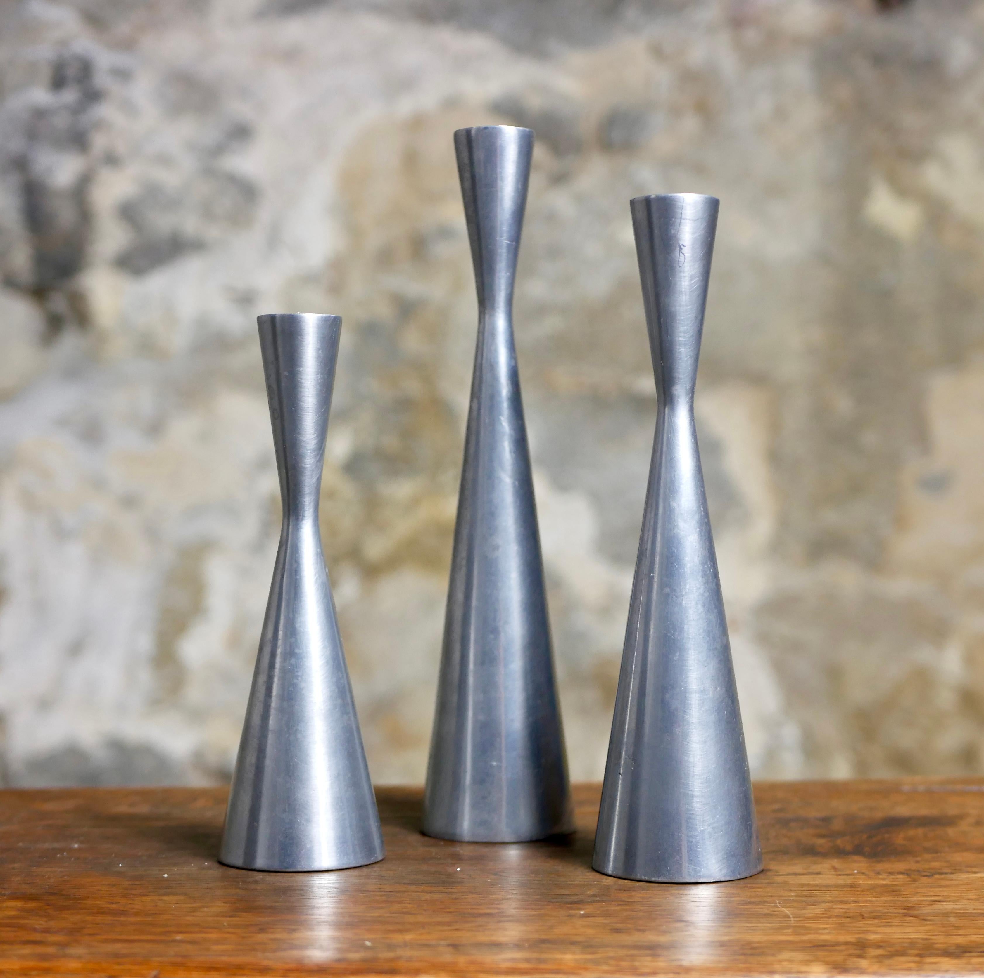 Swedish Set of 3 cast aluminum candlesticks by Erika Pekkari for Ikea, 1990s