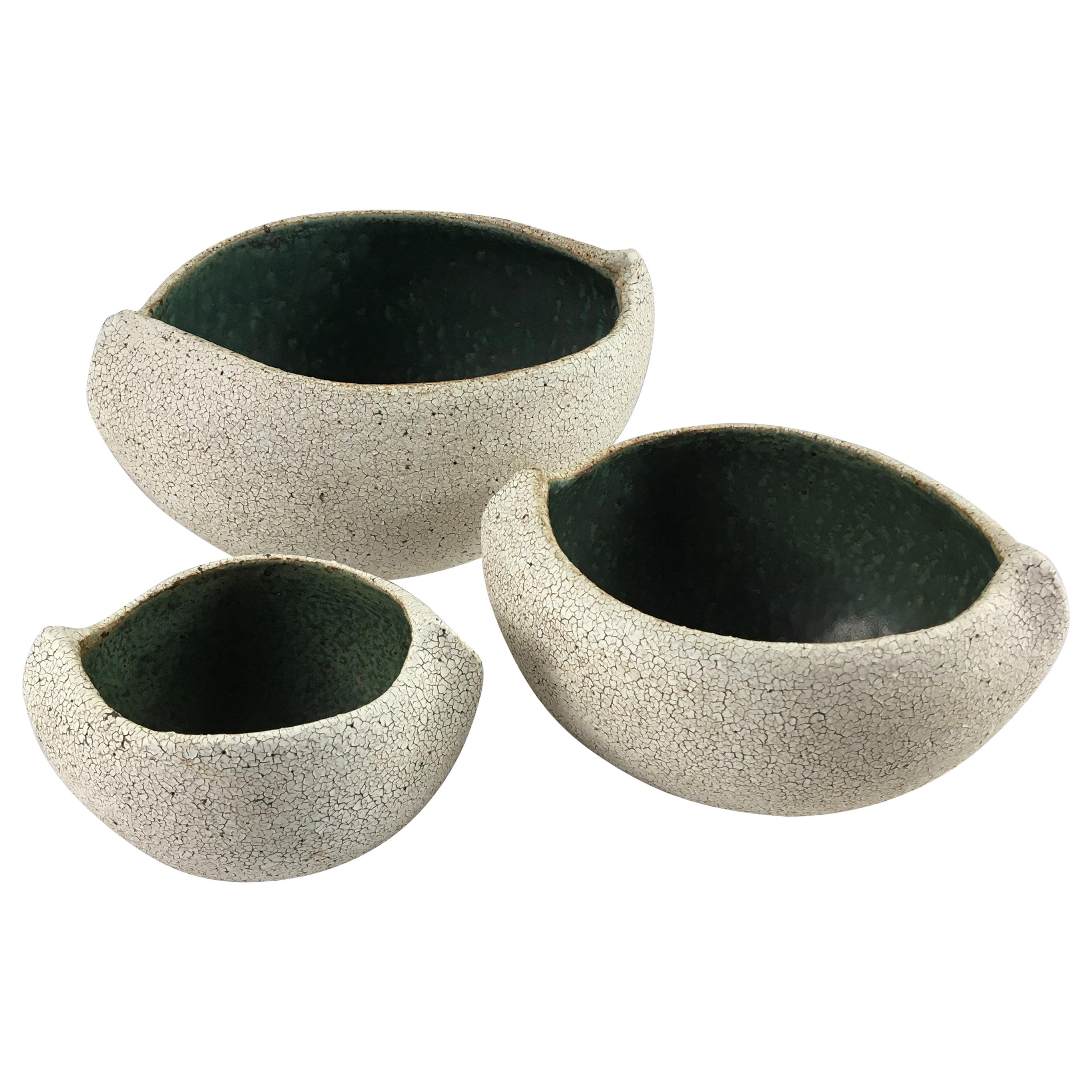 Set of 3 Ceramic Boat Shape Bowls by Yumiko Kuga For Sale