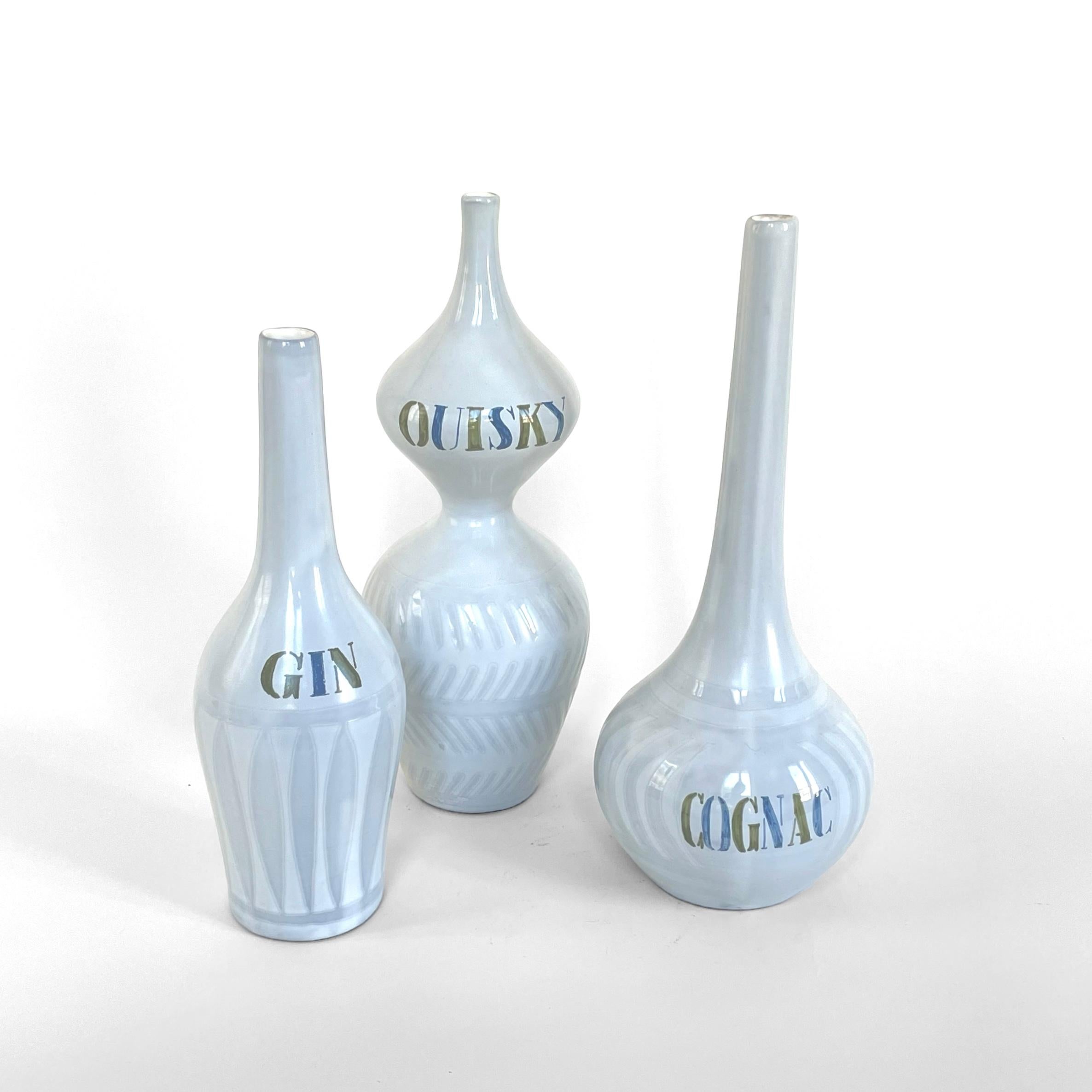 French Set of 3 ceramic bottles by Roger Capron, Vallauris, circa 1960