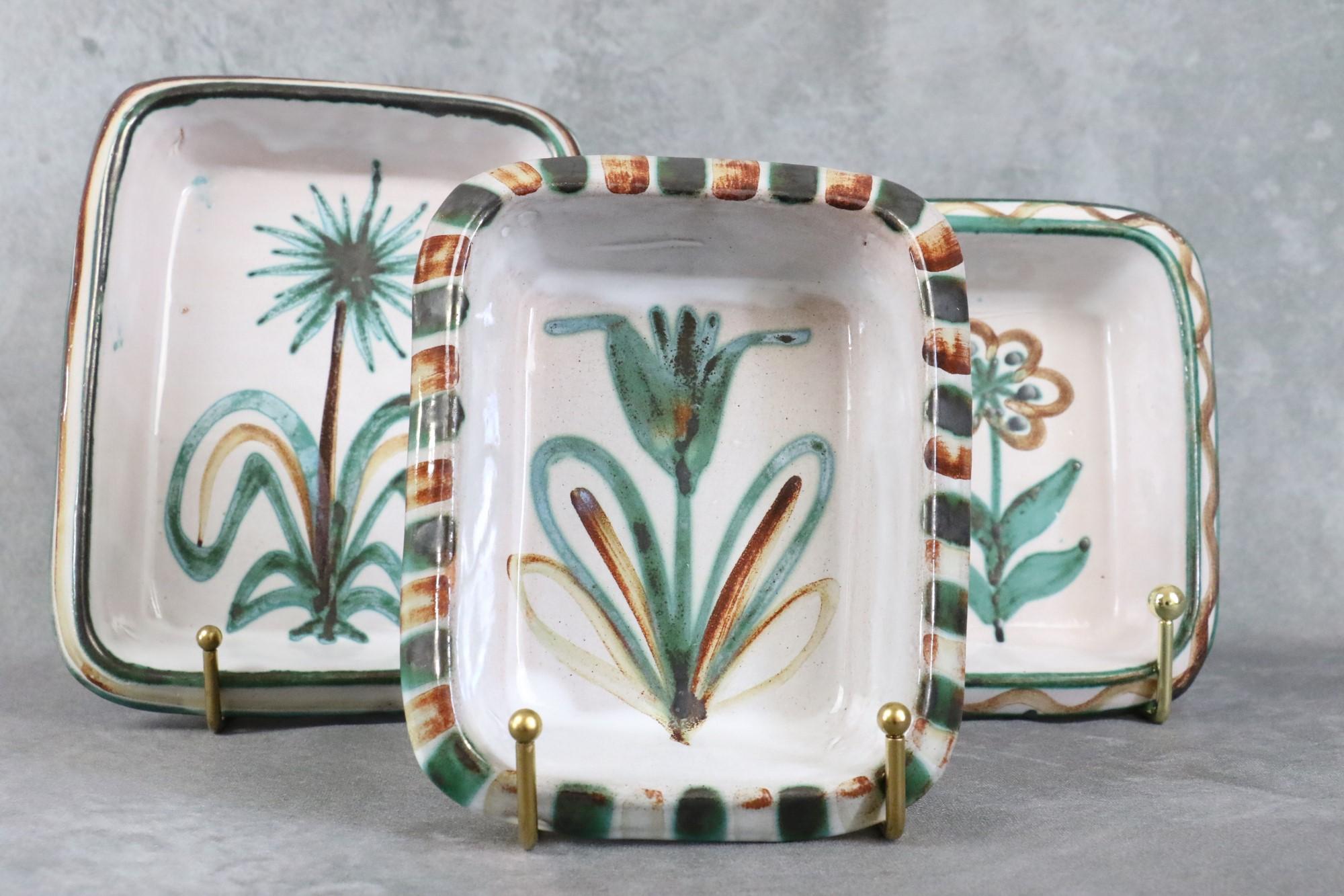 Set of 3 Ceramic Dishes by Robert Picault, Vallauris, French Ceramic, 1950's For Sale 2