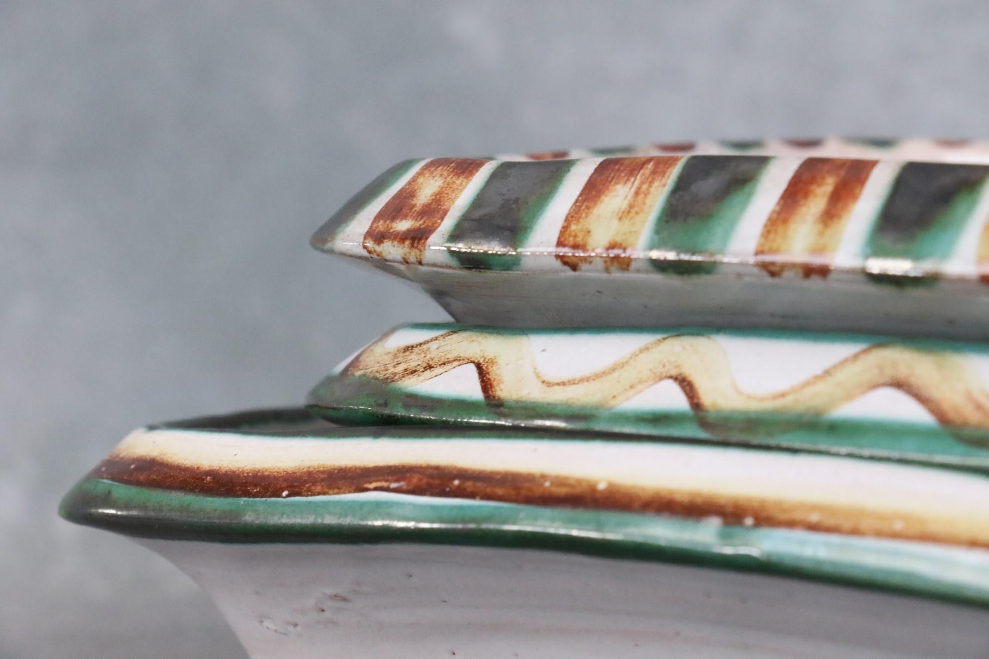 Set of 3 Ceramic Dishes by Robert Picault, Vallauris, French Ceramic, 1950's For Sale 4