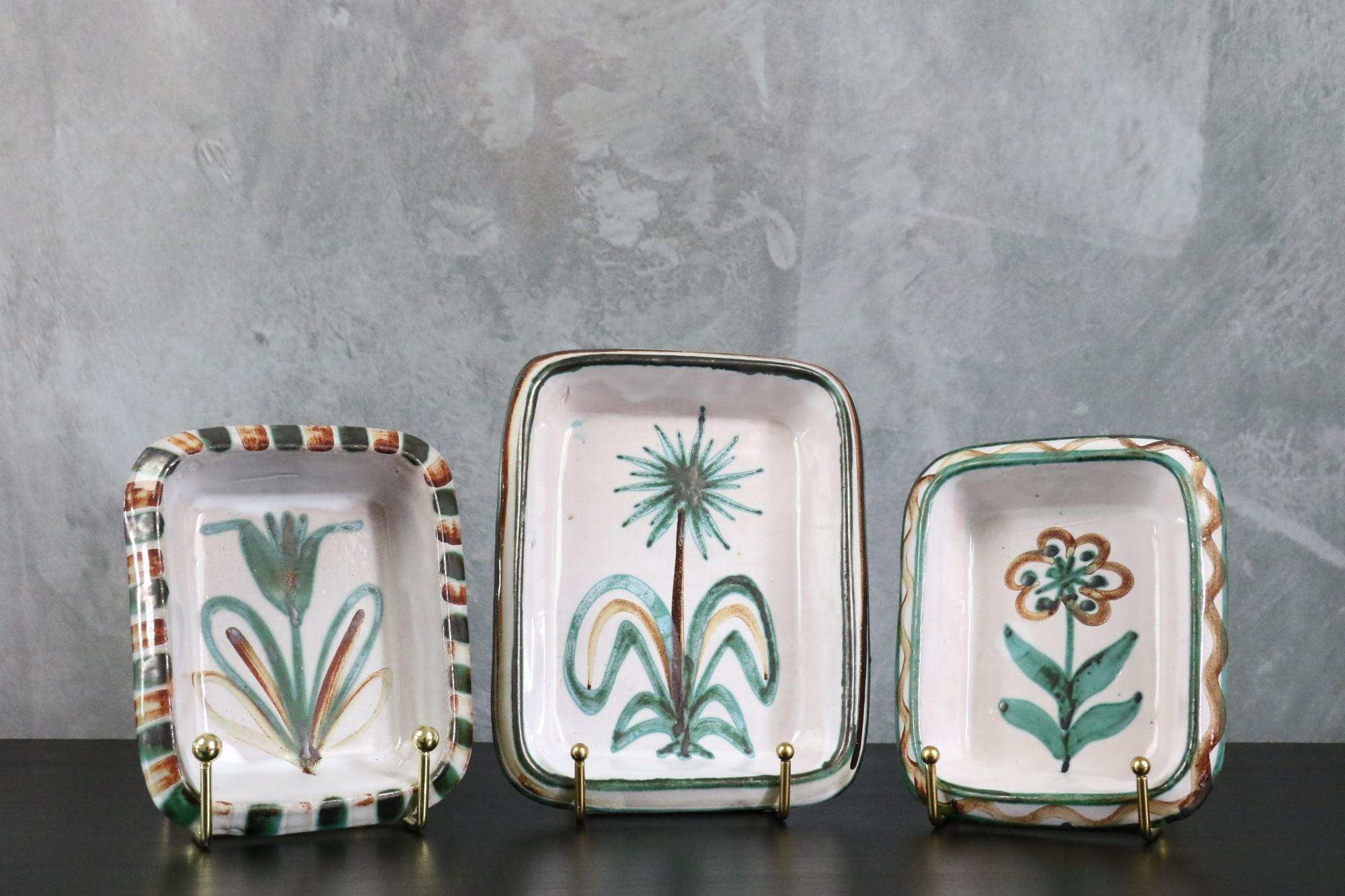 Mid-Century Modern Set of 3 Ceramic Dishes by Robert Picault, Vallauris, French Ceramic, 1950's For Sale