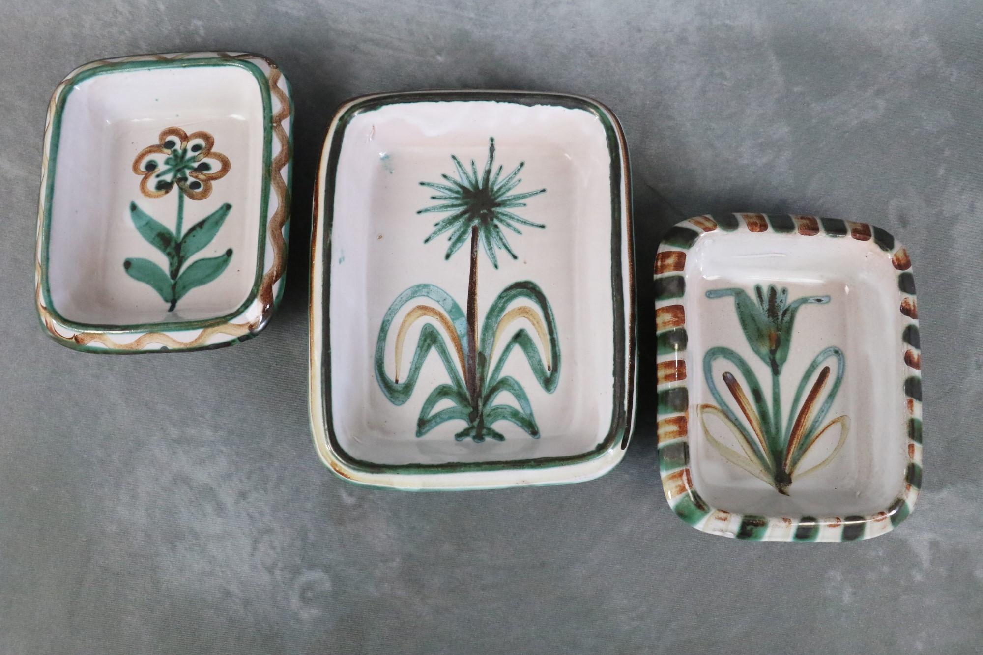 Enameled Set of 3 Ceramic Dishes by Robert Picault, Vallauris, French Ceramic, 1950's For Sale