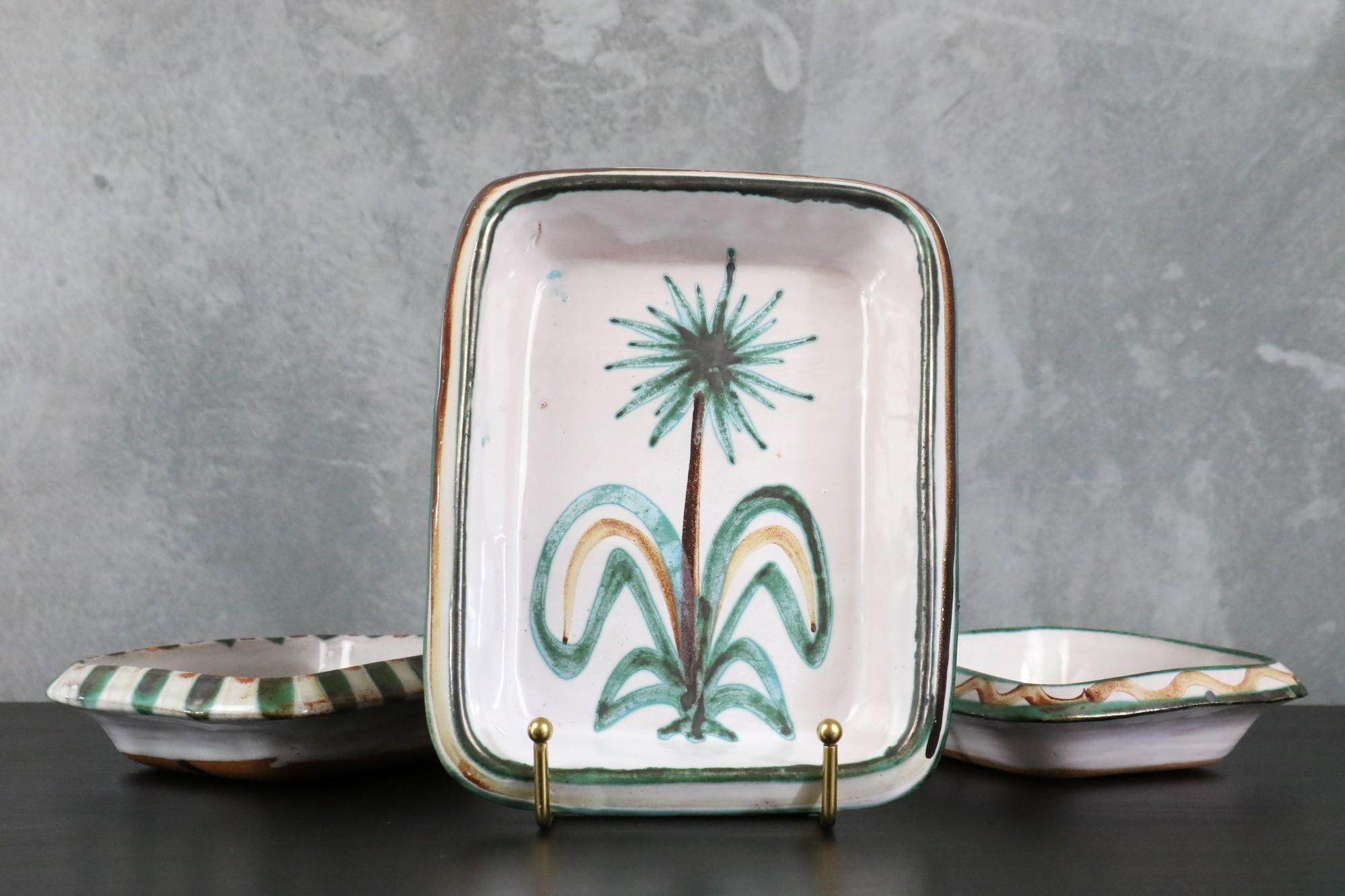 Set of 3 Ceramic Dishes by Robert Picault, Vallauris, French Ceramic, 1950's In Good Condition For Sale In Camblanes et Meynac, FR