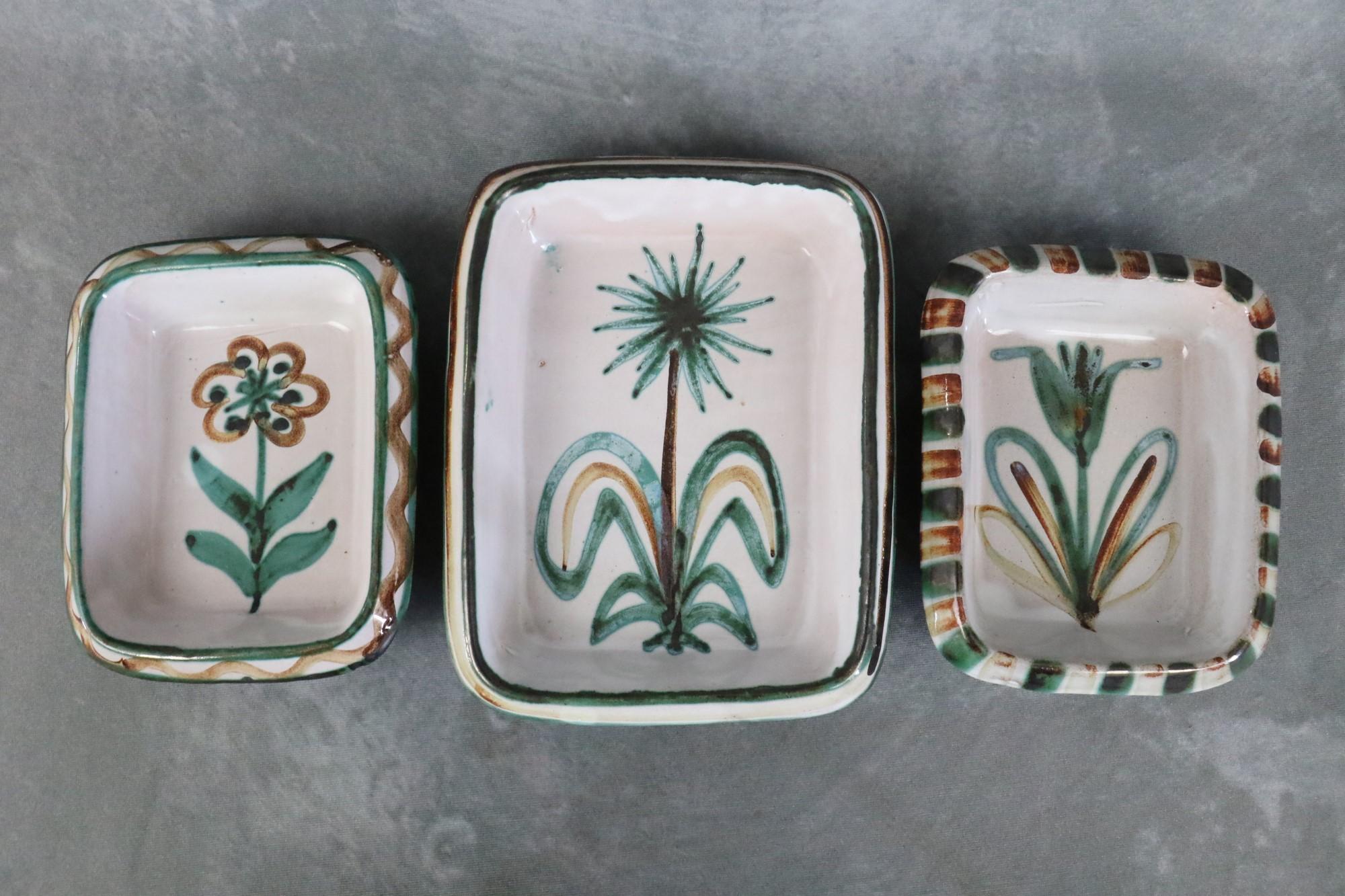 Mid-20th Century Set of 3 Ceramic Dishes by Robert Picault, Vallauris, French Ceramic, 1950's For Sale