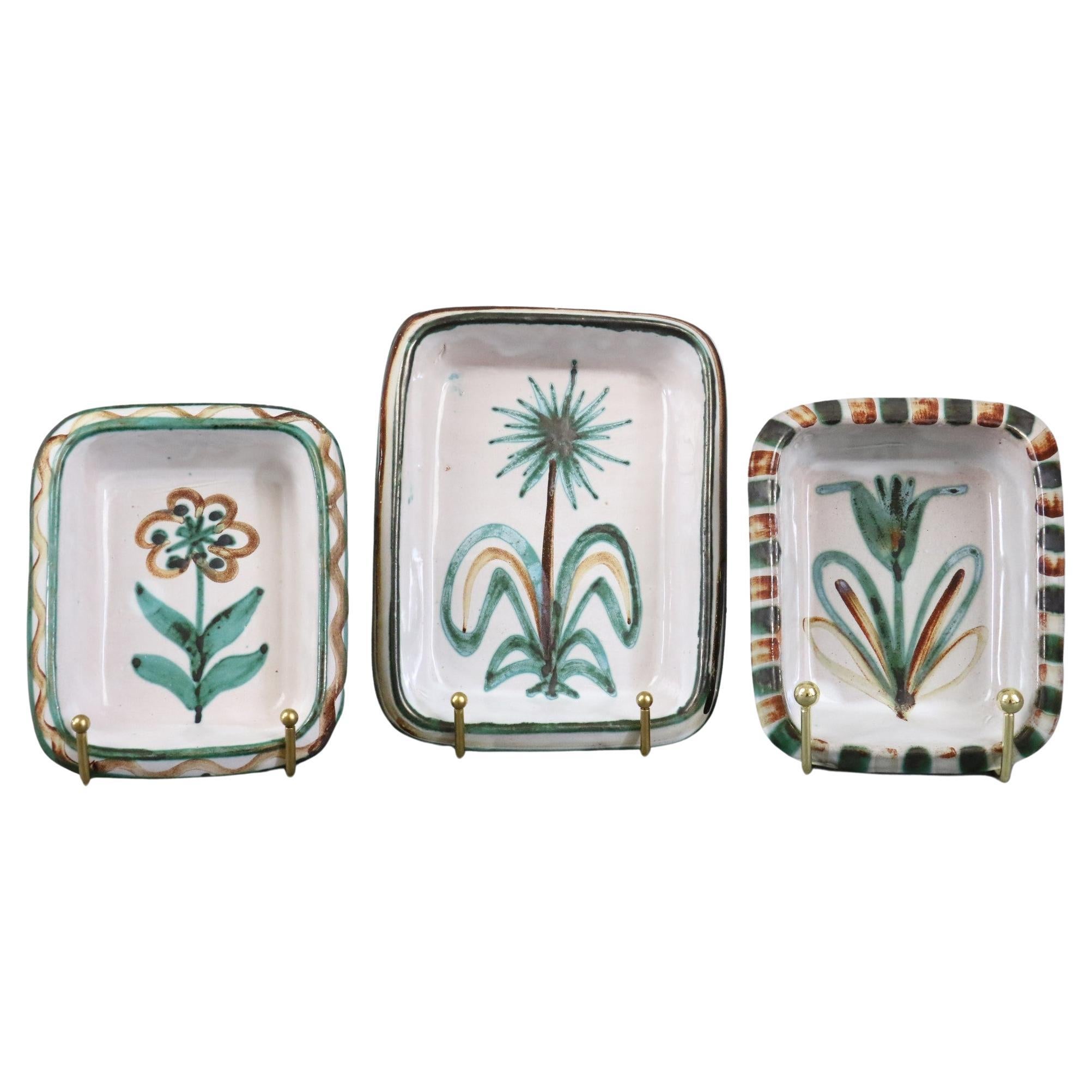 Set of 3 Ceramic Dishes by Robert Picault, Vallauris, French Ceramic, 1950's For Sale