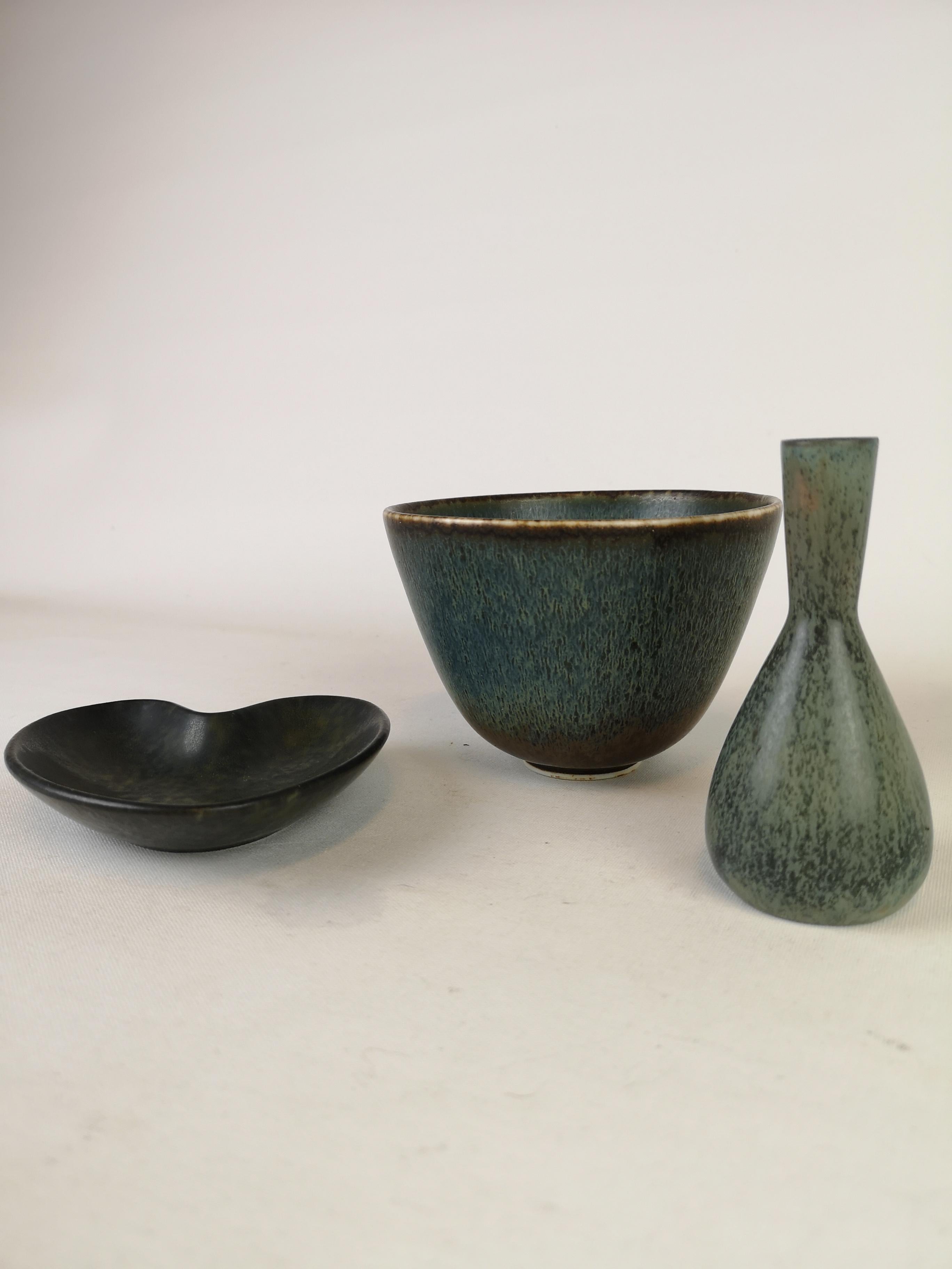 Mid-Century Modern Set of 3 Ceramic Pieces Rörstrand Gunnar Nylund, Sweden, 1950s