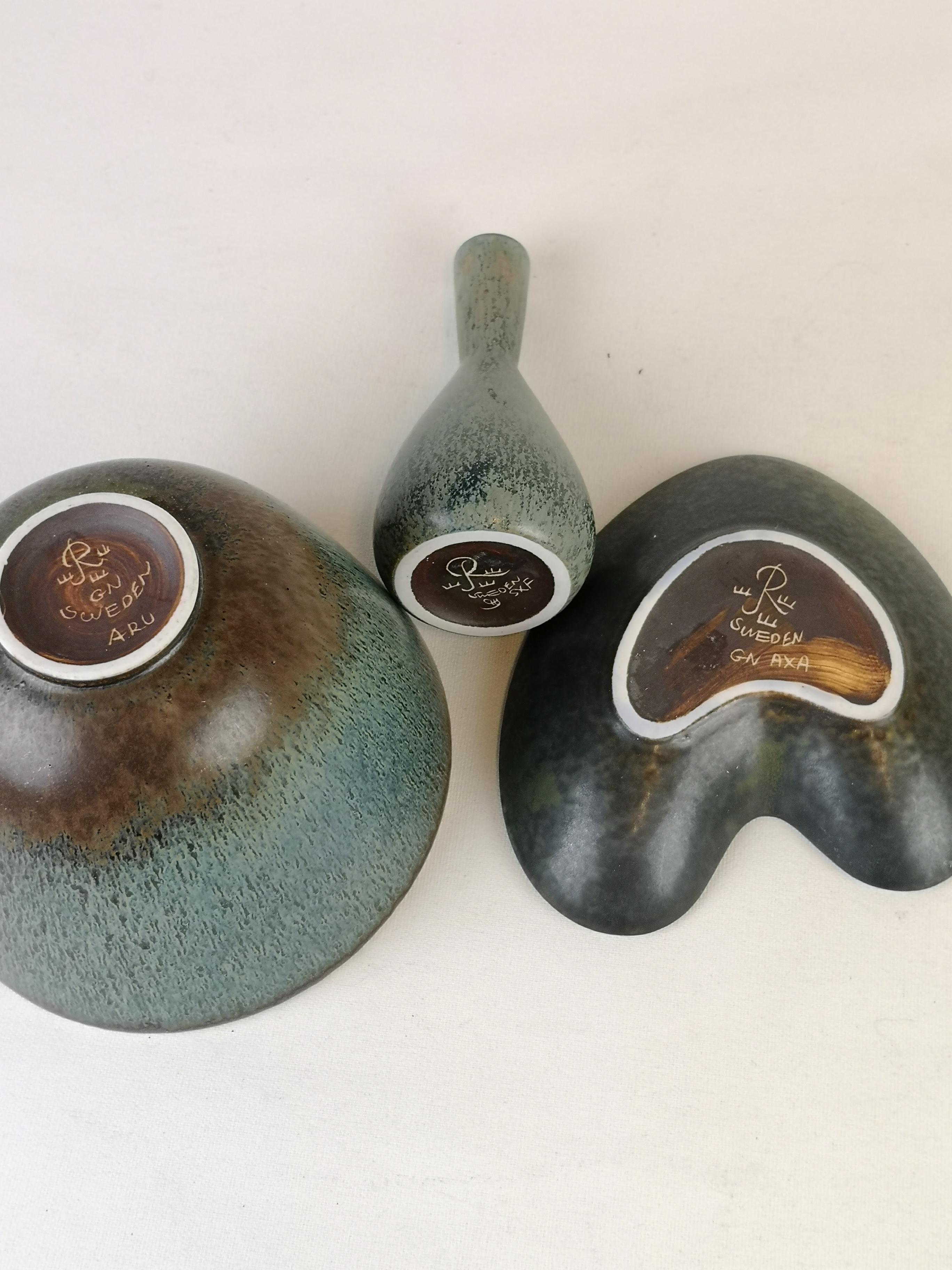 Set of 3 Ceramic Pieces Rörstrand Gunnar Nylund, Sweden, 1950s 3