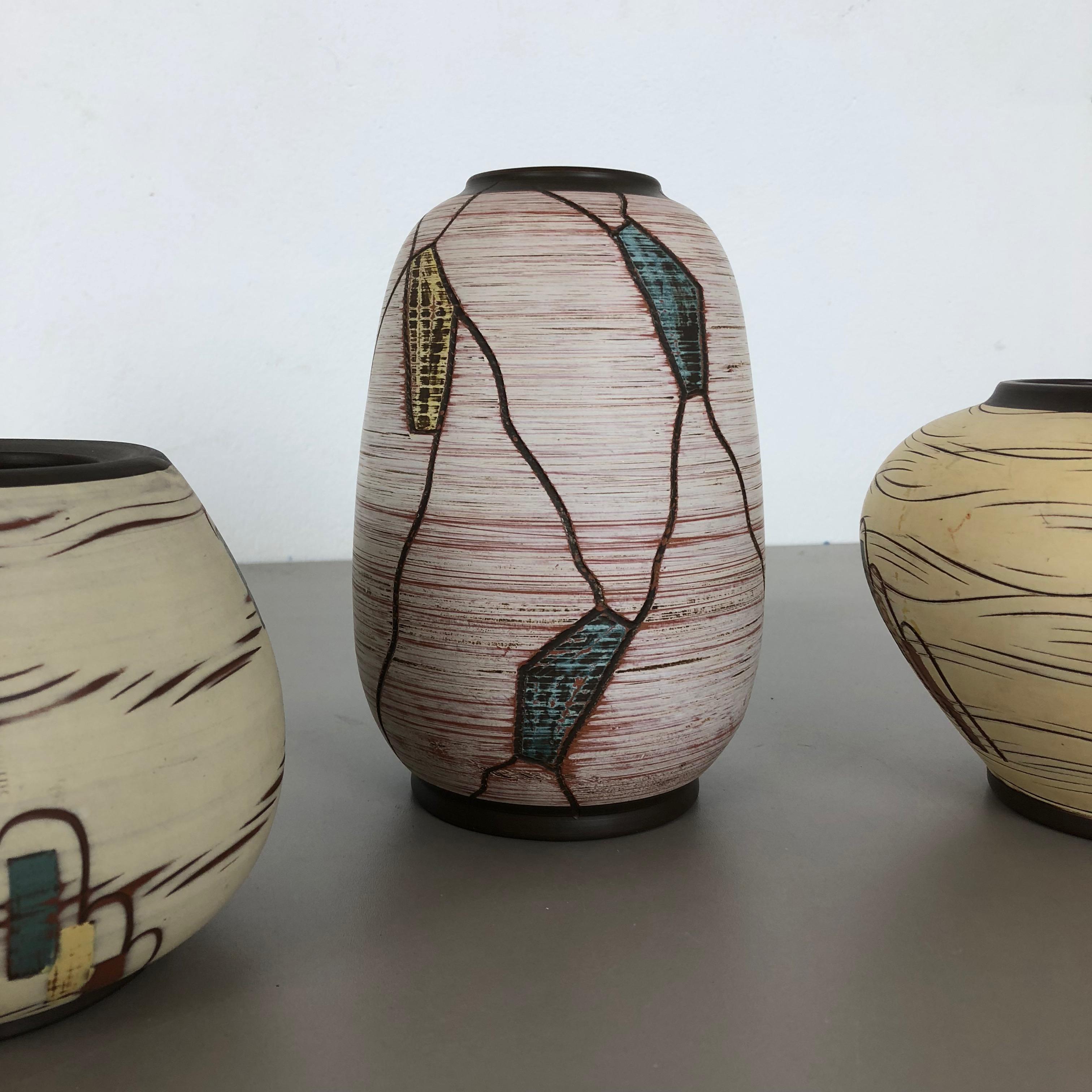Set of 3 Ceramic Pottery Vase by Sawa Ceramic Franz Schwaderlapp, Germany 1960s For Sale 6