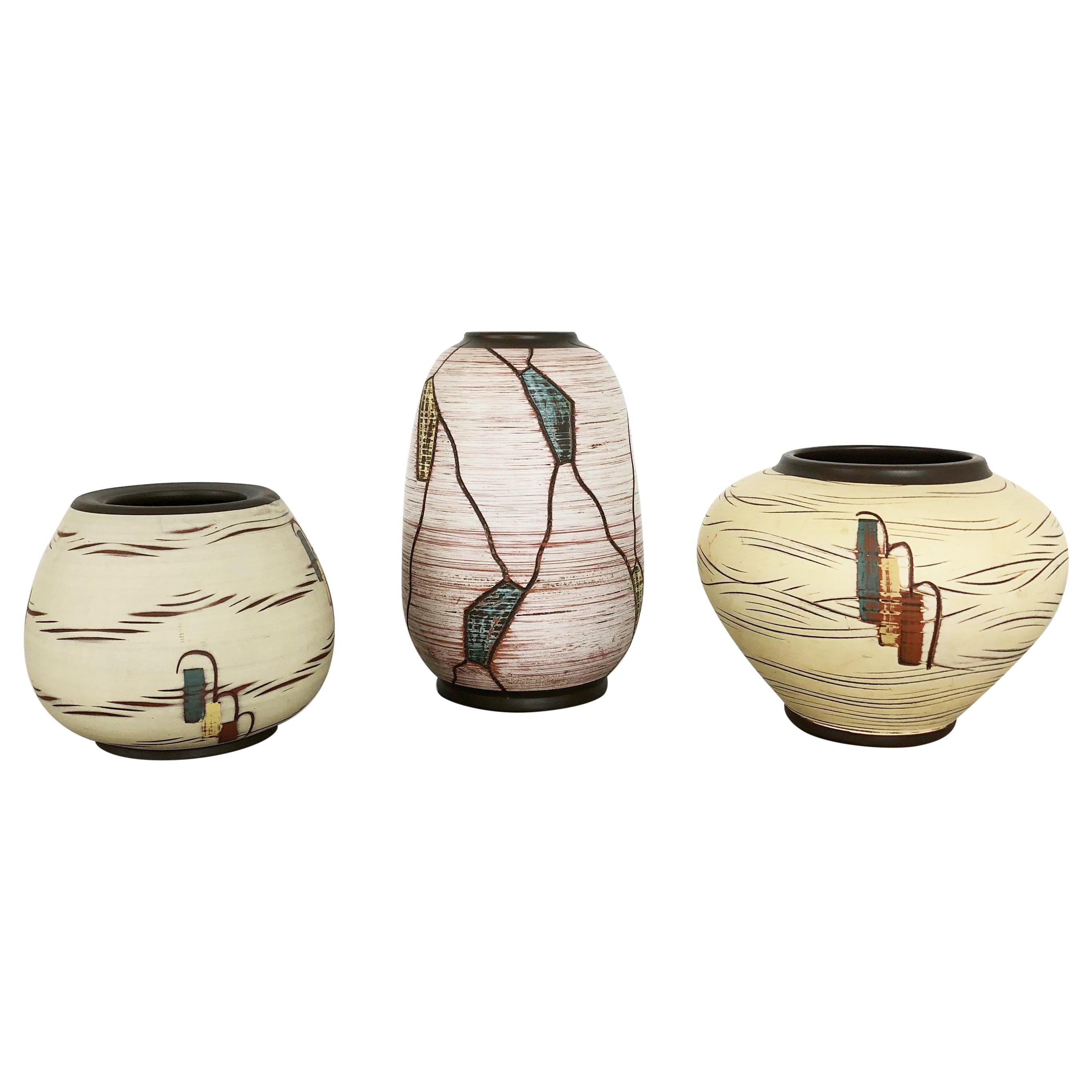 Set of 3 Ceramic Pottery Vase by Sawa Ceramic Franz Schwaderlapp, Germany 1960s