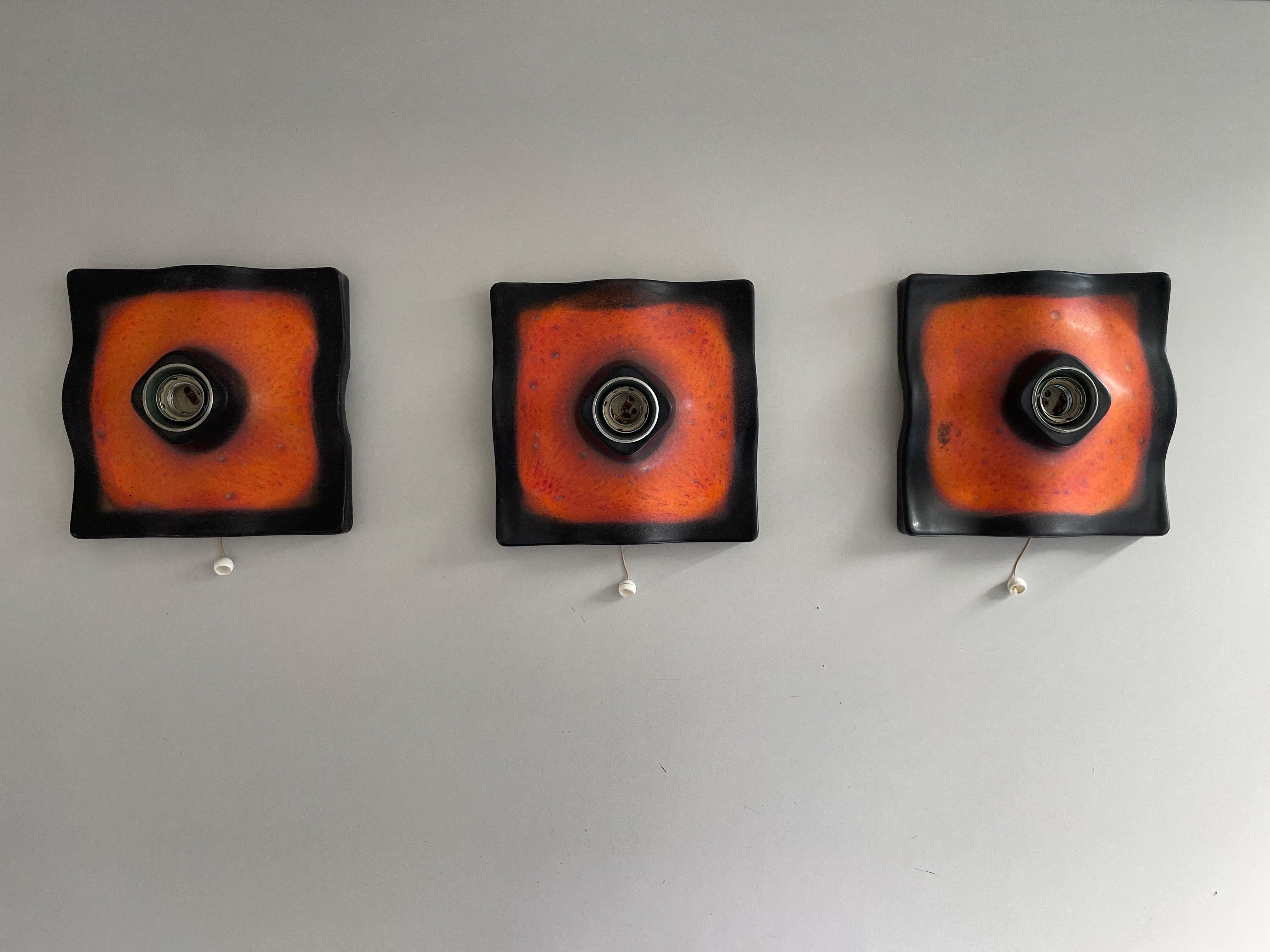 Set of 3 Ceramic Sconces by Pan-Leuchten, 1960s, Germany In Excellent Condition For Sale In Hagenbach, DE