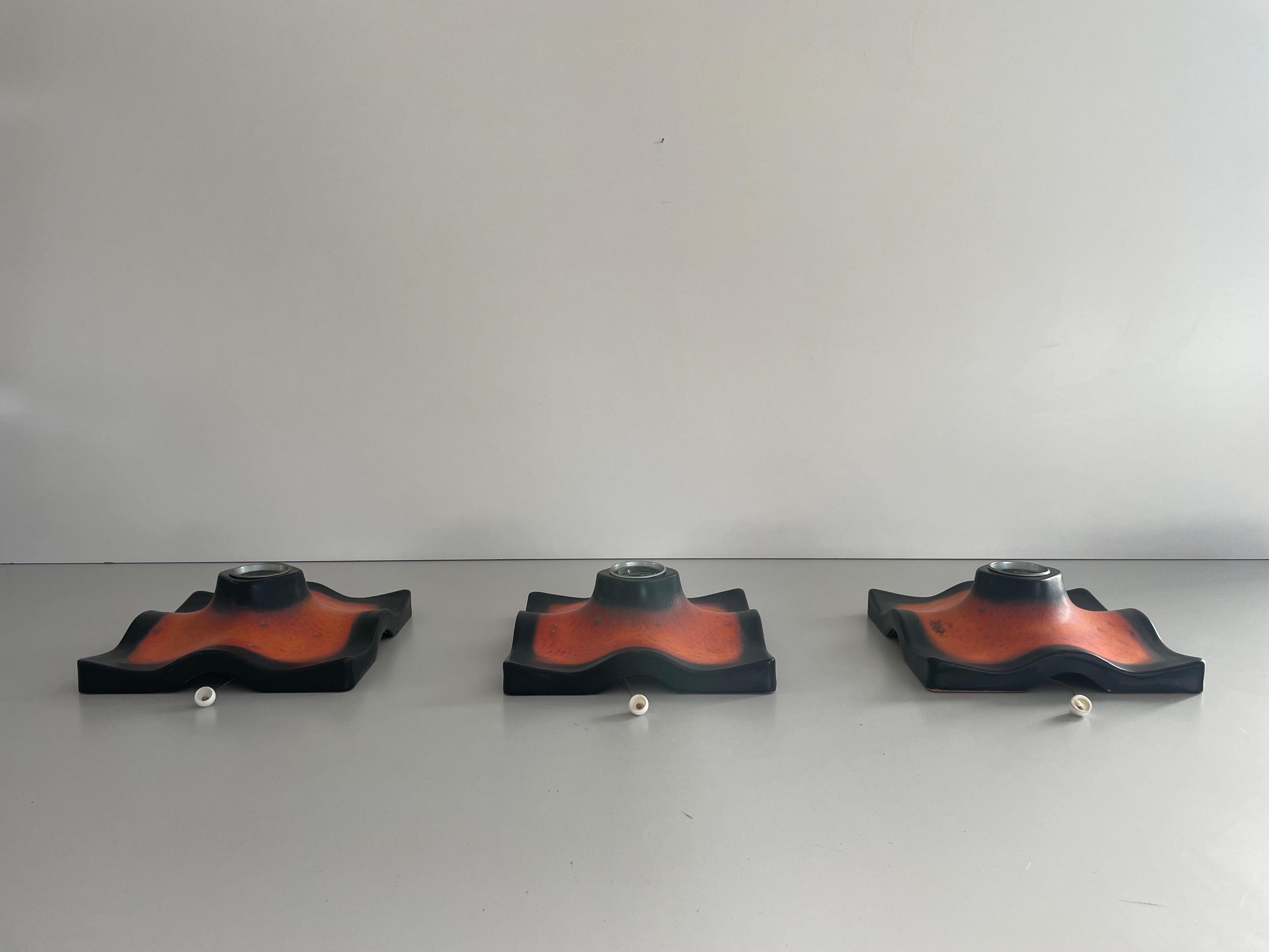 Mid-20th Century Set of 3 Ceramic Sconces by Pan-Leuchten, 1960s, Germany For Sale