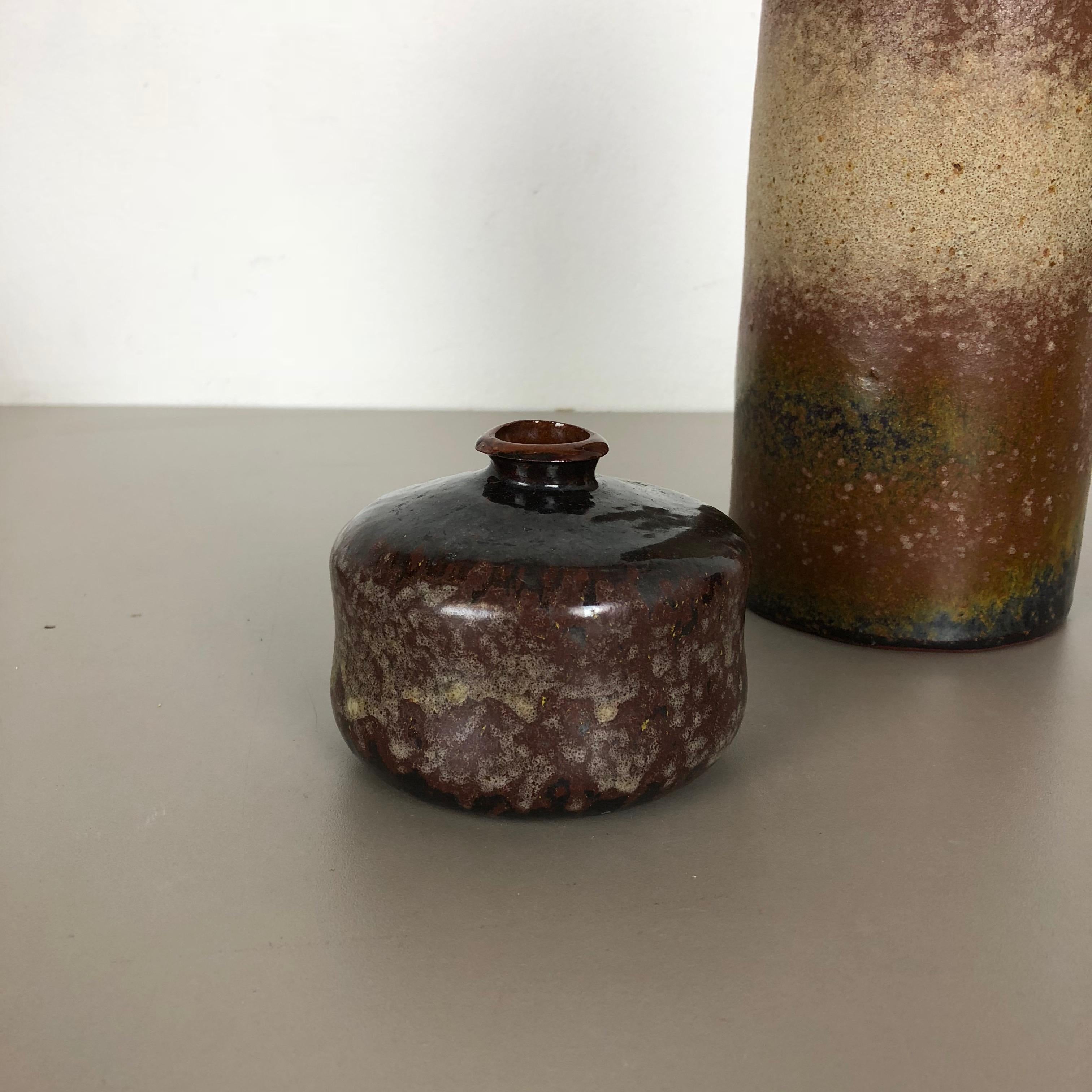 Mid-Century Modern Set of 3 Ceramic Studio Pottery Vase by Elmar and Elke Kubicek, Germany, 1970 For Sale