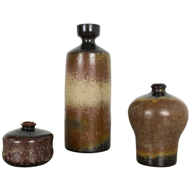 Set of 3 Ceramic Studio Pottery Vase by Elmar and Elke Kubicek, Germany, 1970 For Sale