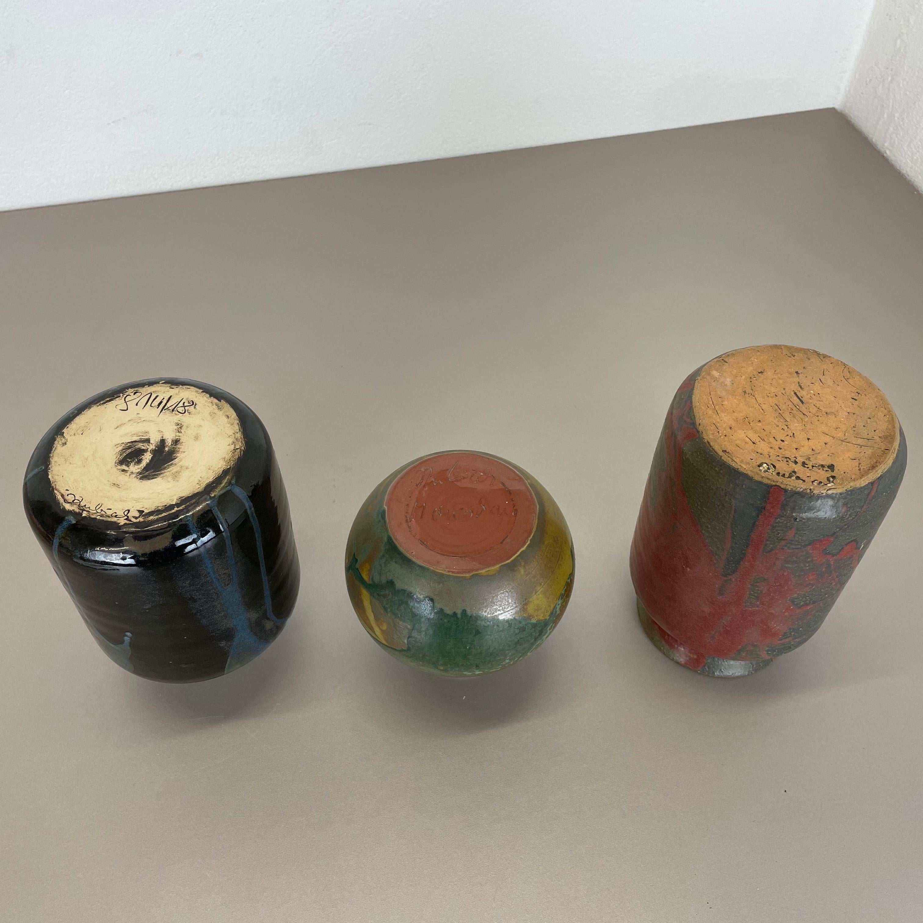 Set of 3 Ceramic Studio Pottery Vase by Elmar & Elke Kubicek, Germany, 1970s For Sale 11
