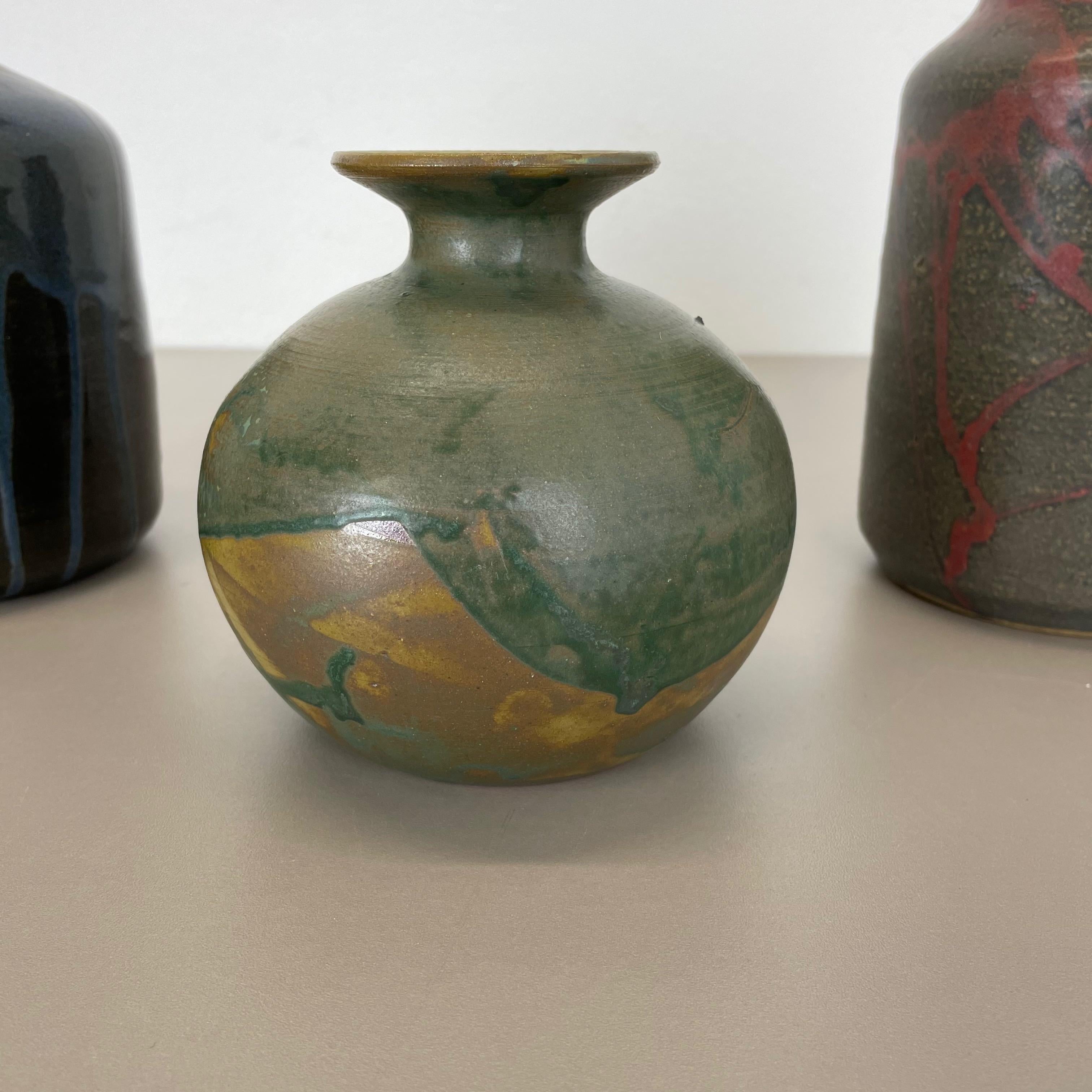 20th Century Set of 3 Ceramic Studio Pottery Vase by Elmar & Elke Kubicek, Germany, 1970s For Sale