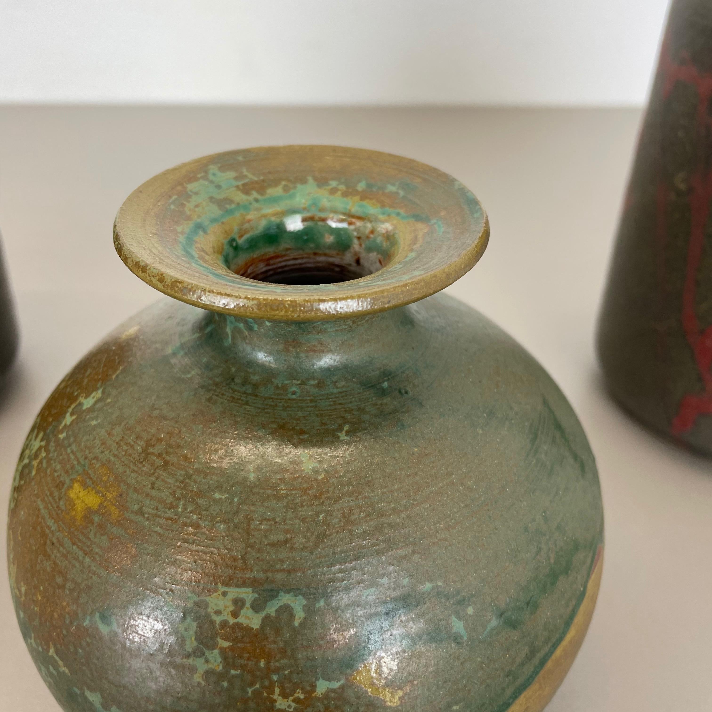 Set of 3 Ceramic Studio Pottery Vase by Elmar & Elke Kubicek, Germany, 1970s For Sale 1