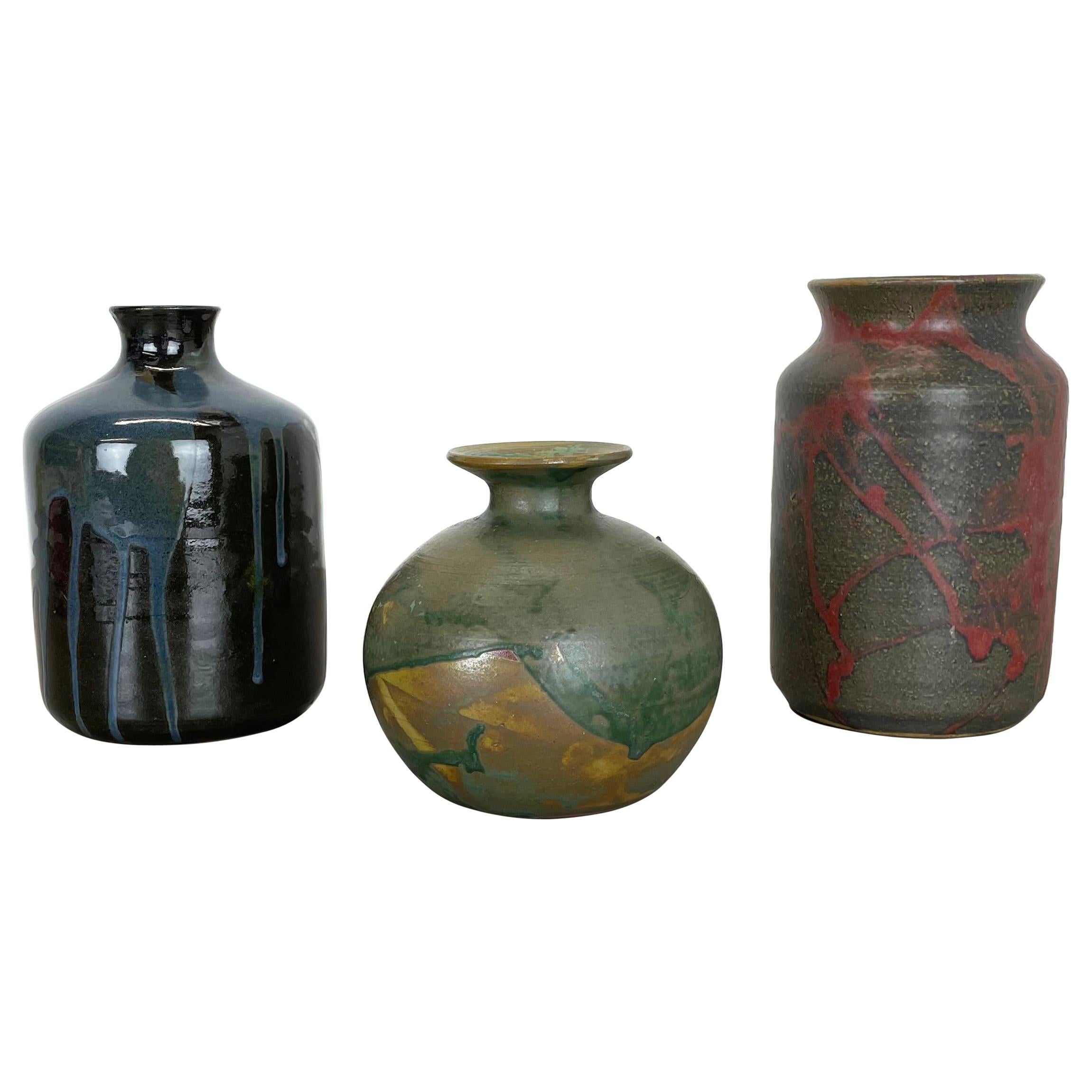 Set of 3 Ceramic Studio Pottery Vase by Elmar & Elke Kubicek, Germany, 1970s